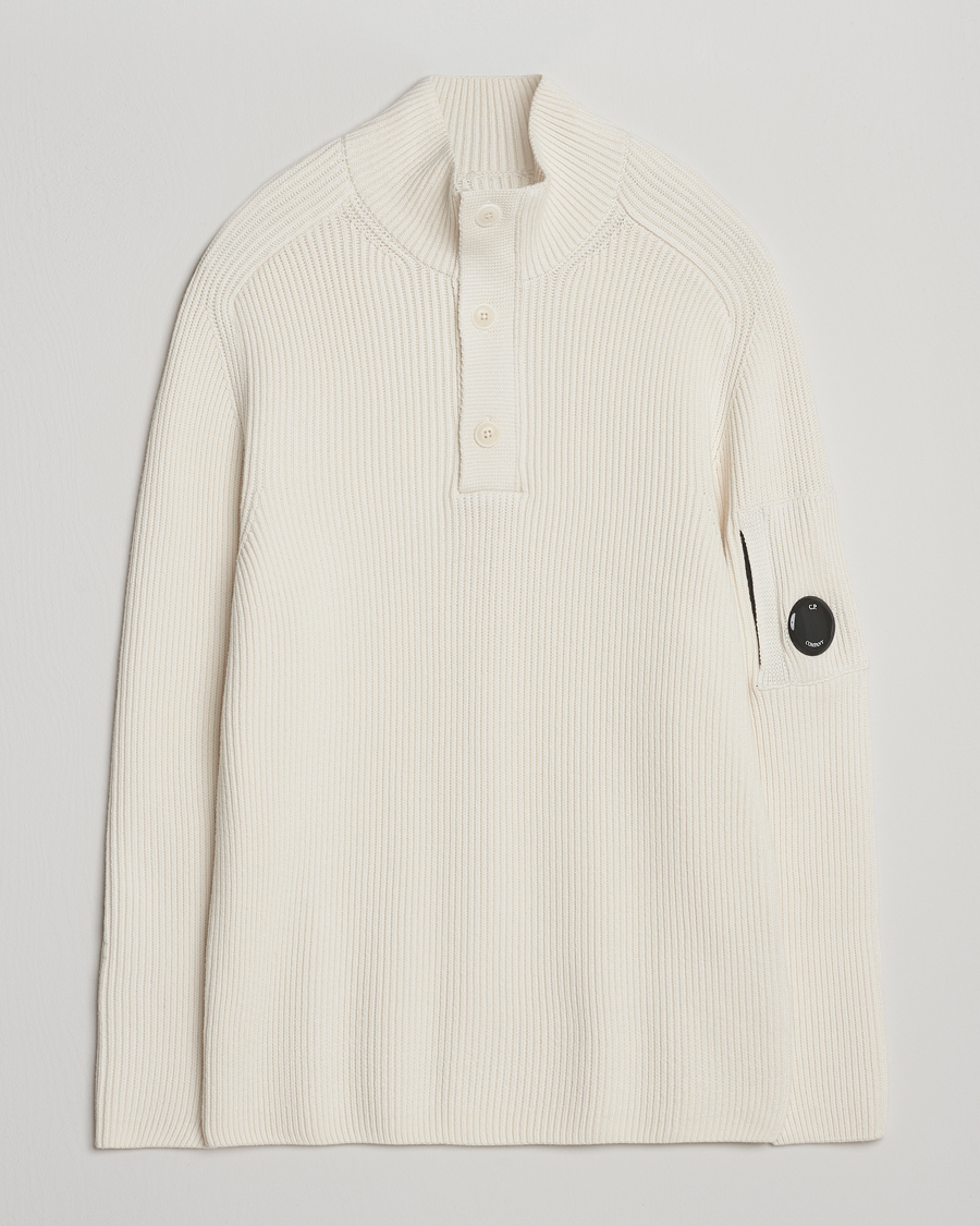 Uomini | Maglieria | C.P. Company | Full Rib Knitted Cotton Half Button White