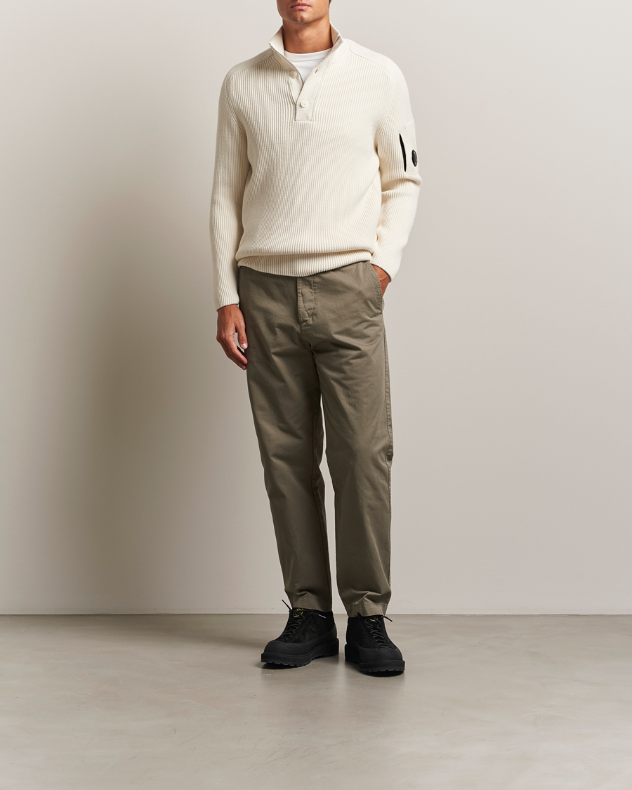 Uomini | Maglieria | C.P. Company | Full Rib Knitted Cotton Half Button White