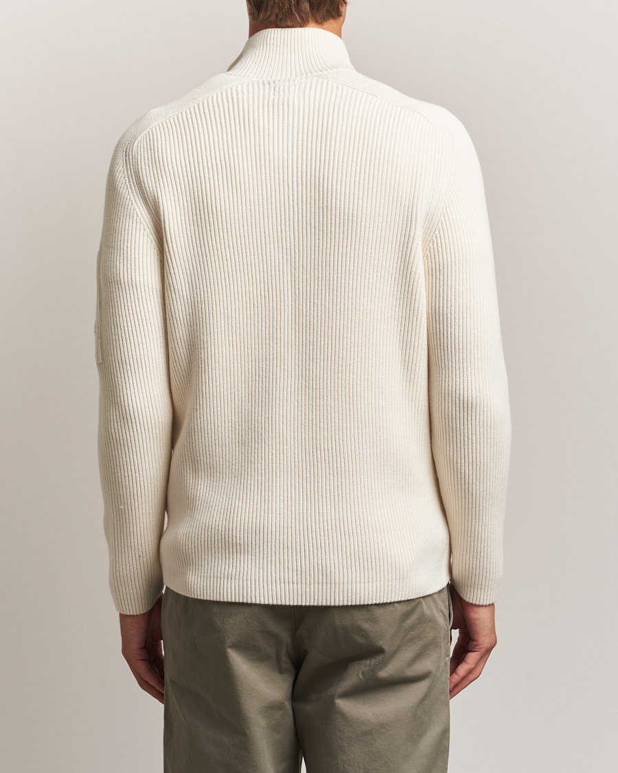Uomini | Maglieria | C.P. Company | Full Rib Knitted Cotton Half Button White