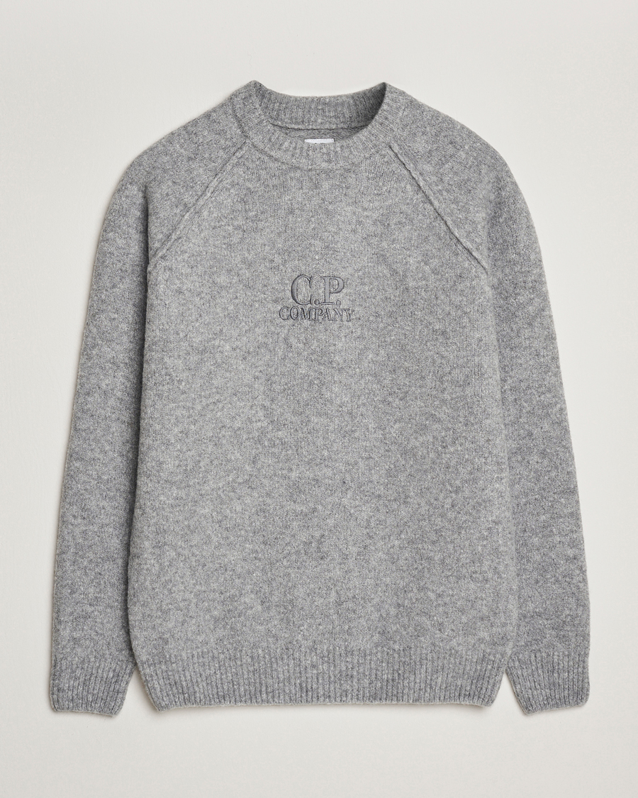 Uomini | Maglieria | C.P. Company | Extra Fine Merino Logo Crew Neck Grey