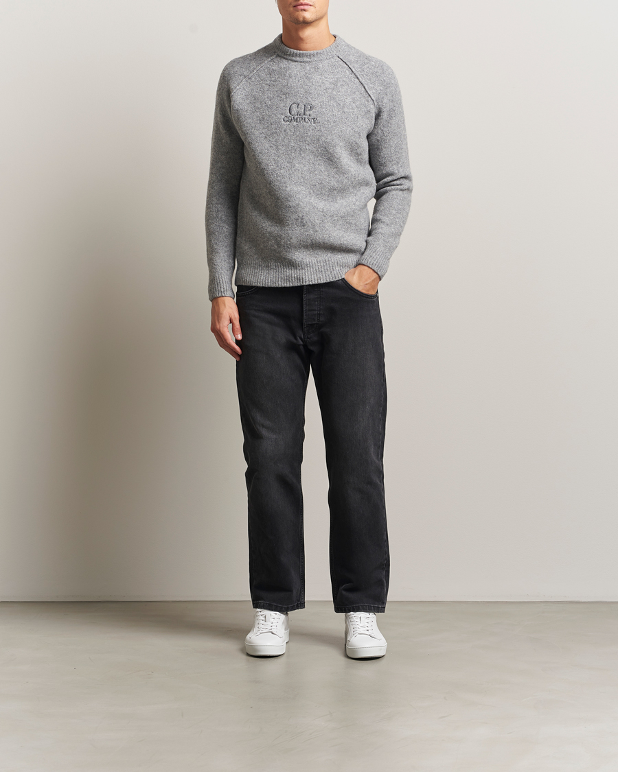 Uomini | Maglieria | C.P. Company | Extra Fine Merino Logo Crew Neck Grey