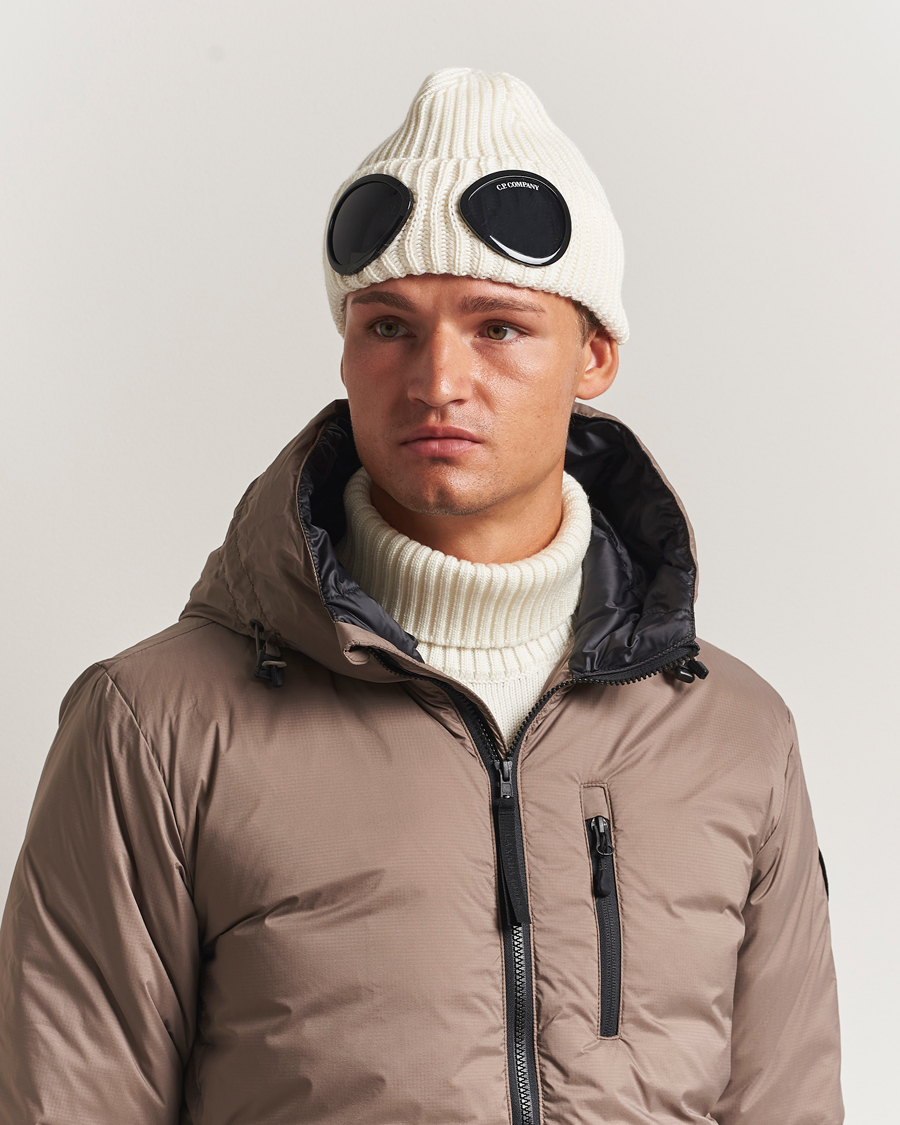 Uomini | C.P. Company Knitted Merino Goggle Beanie White | C.P. Company | Knitted Merino Goggle Beanie White