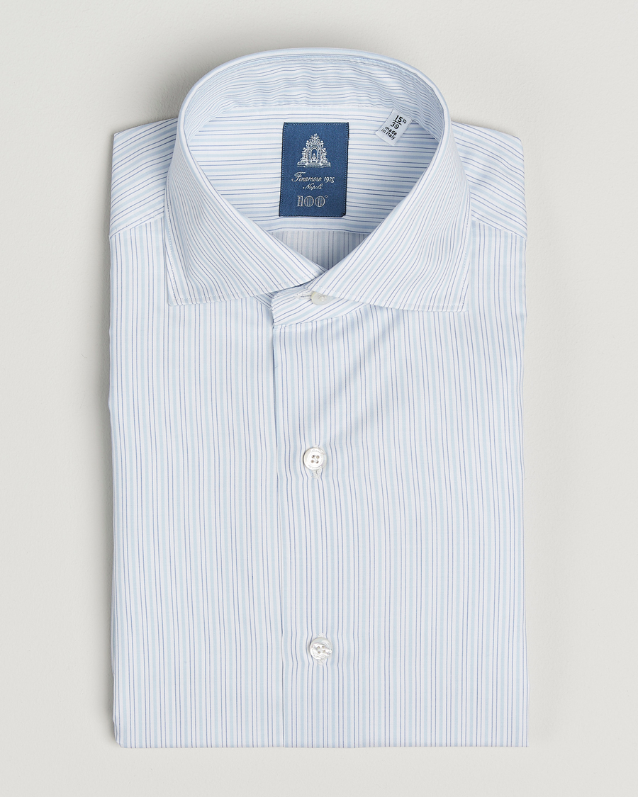 Uomini | Camicie | Finamore Napoli | Milano Slim Giza 170 Popeline Shirt Light Blue Stripe