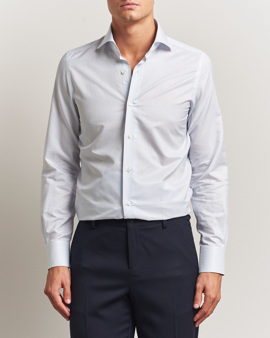 Uomini | Camicie | Finamore Napoli | Milano Slim Giza 170 Popeline Shirt Light Blue Stripe