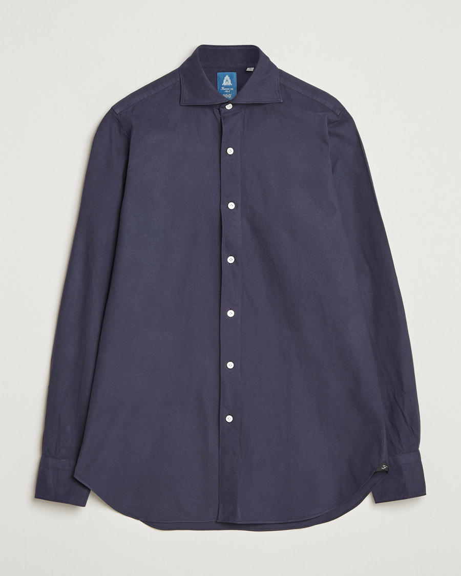 Uomini | Camicie | Finamore Napoli | Gaeta Flannel Sport Shirt Navy