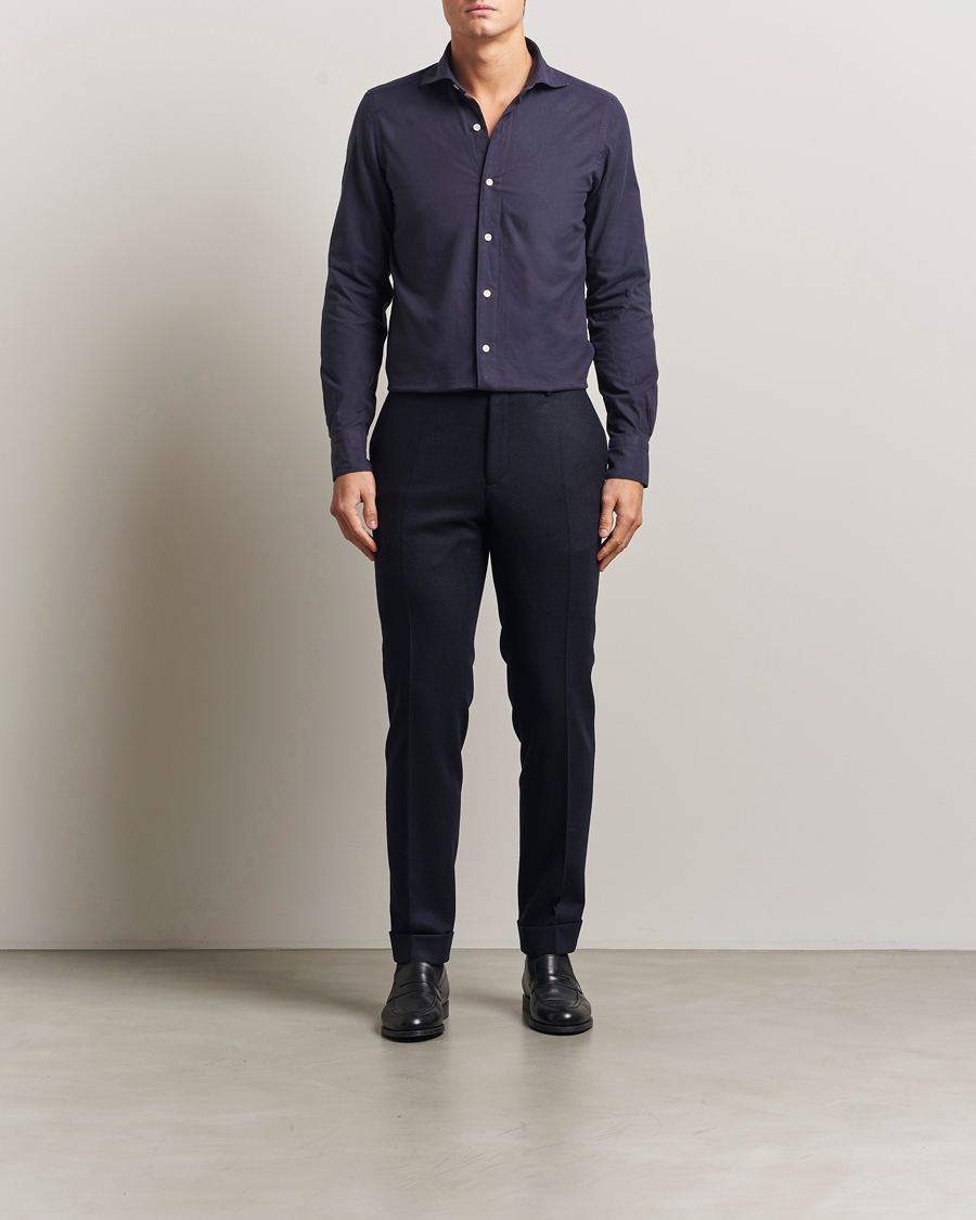 Uomini | Camicie | Finamore Napoli | Gaeta Flannel Sport Shirt Navy