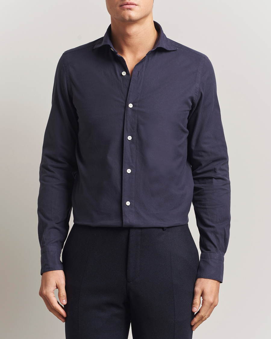 Uomini | Camicie | Finamore Napoli | Gaeta Flannel Sport Shirt Navy