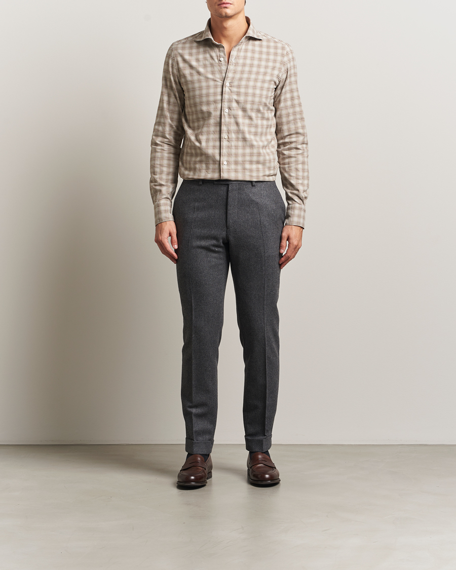 Uomini | Camicie | Finamore Napoli | Gaeta Flannel Sport Shirt Beige Check