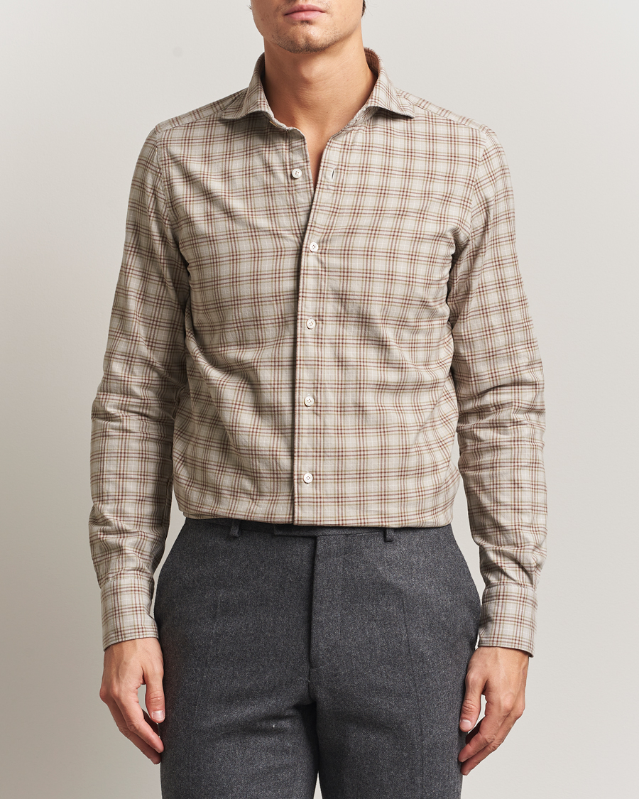 Uomini | Camicie | Finamore Napoli | Gaeta Flannel Sport Shirt Beige Check