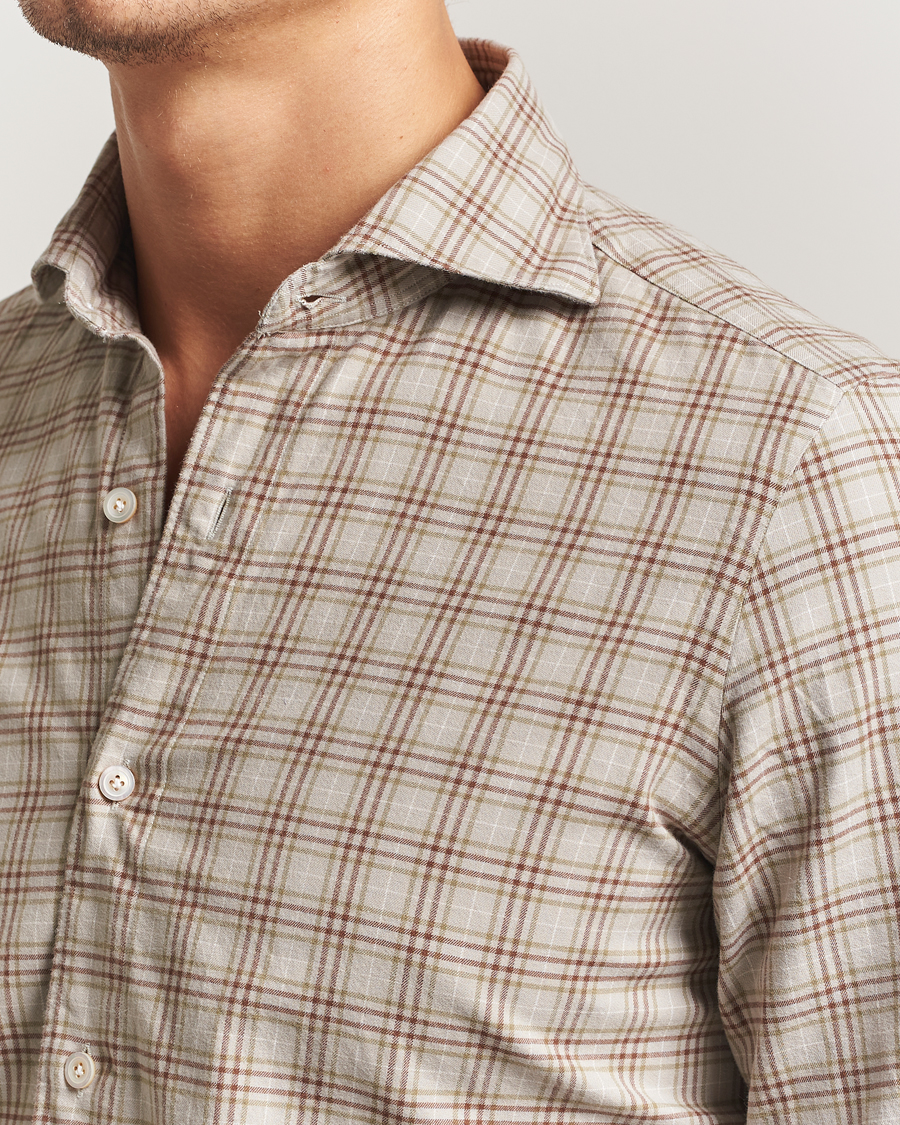 Uomini | Camicie | Finamore Napoli | Gaeta Flannel Sport Shirt Beige Check