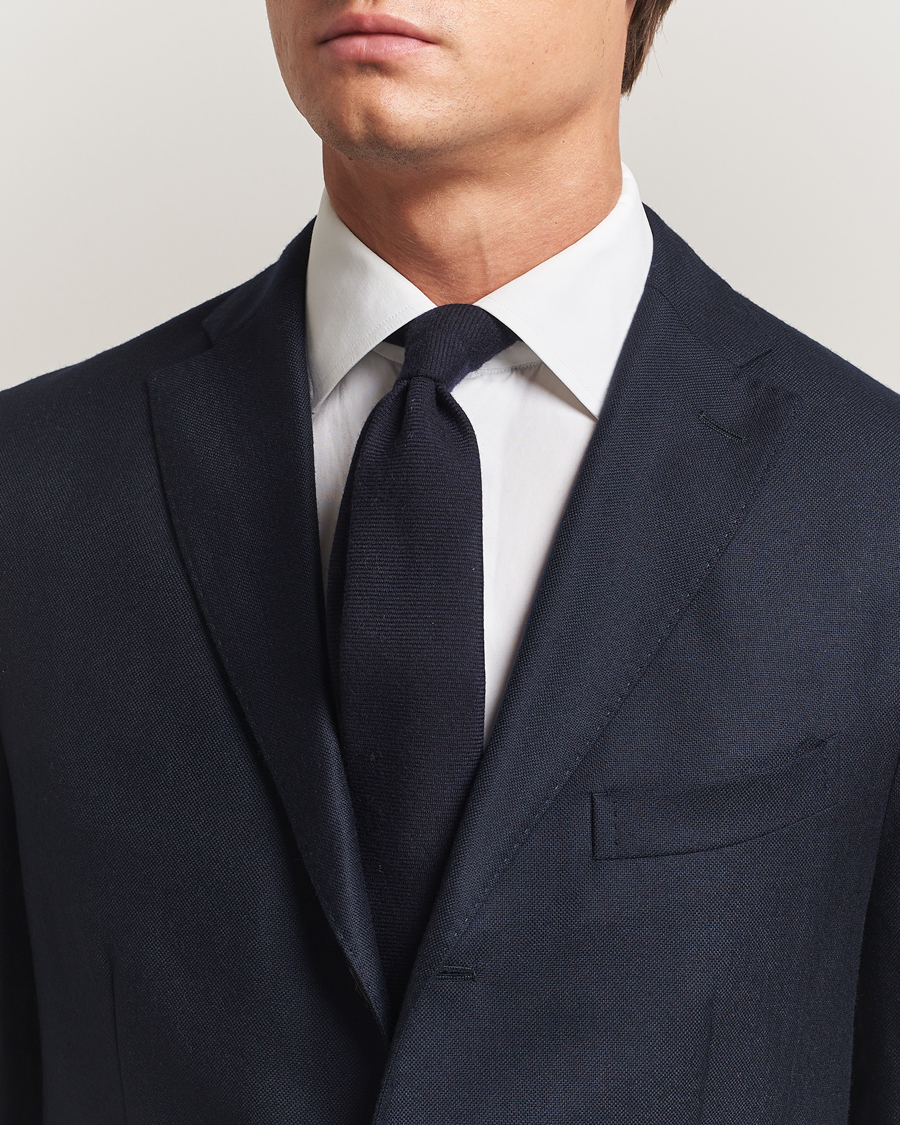 Uomini | Finamore Napoli Wool Twill Tie Navy | Finamore Napoli | Wool Twill Tie Navy