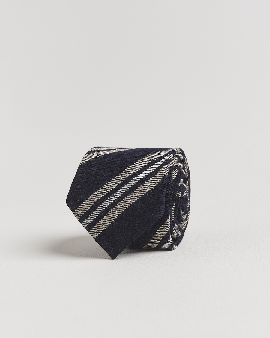 Uomini | Finamore Napoli Wool Regimental Stripe Tie Navy/Beige | Finamore Napoli | Wool Regimental Stripe Tie Navy/Beige