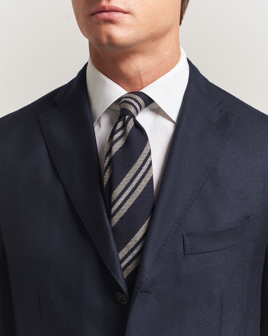 Uomini | Finamore Napoli Wool Regimental Stripe Tie Navy/Beige | Finamore Napoli | Wool Regimental Stripe Tie Navy/Beige