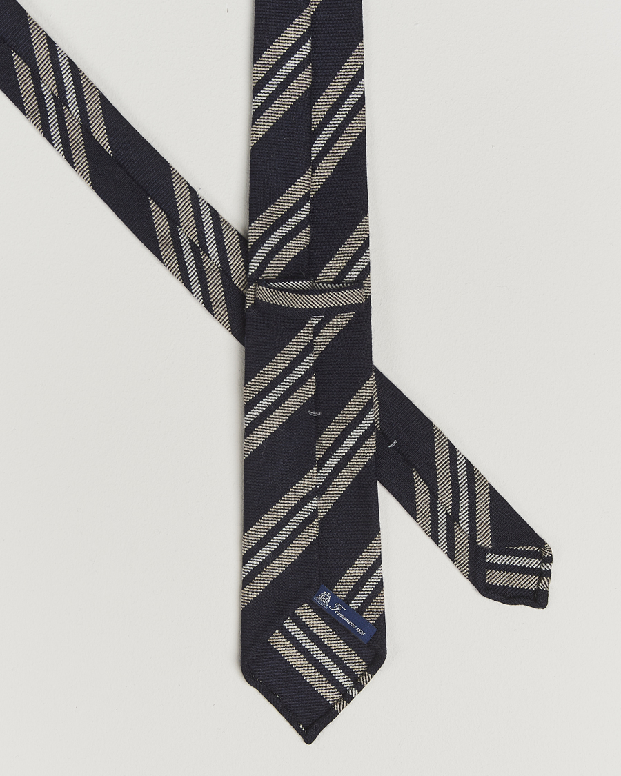 Uomini | Finamore Napoli Wool Regimental Stripe Tie Navy/Beige | Finamore Napoli | Wool Regimental Stripe Tie Navy/Beige