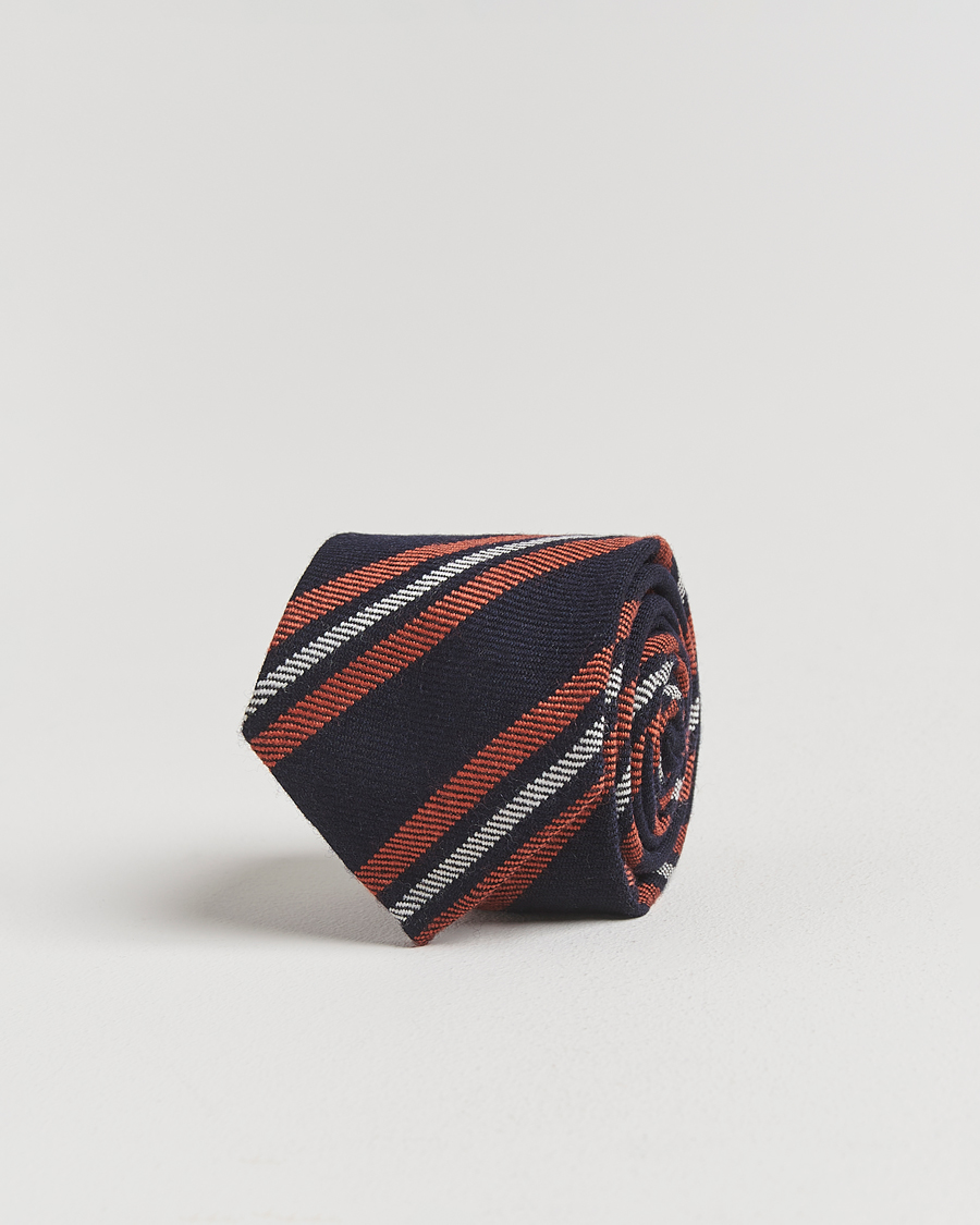 Uomini | Finamore Napoli Wool Regimental Stripe Tie Navy/Orange | Finamore Napoli | Wool Regimental Stripe Tie Navy/Orange