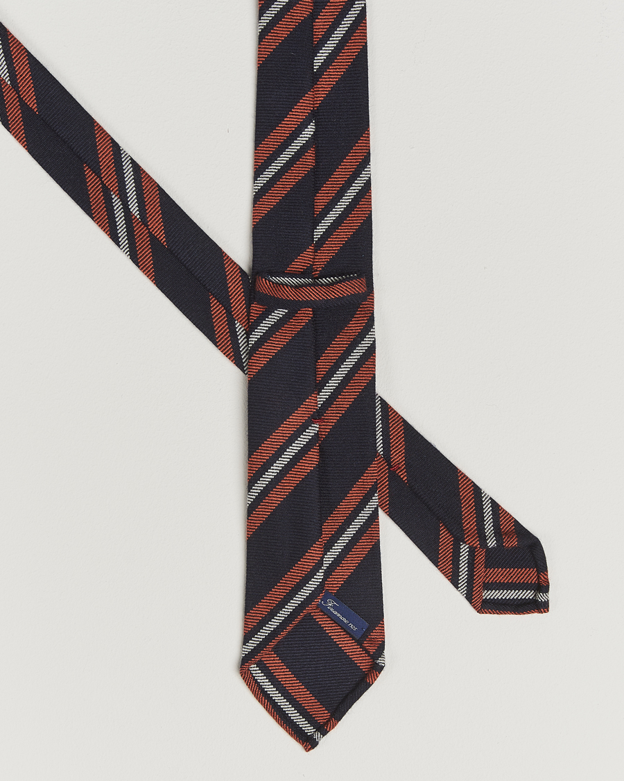 Uomini | Finamore Napoli Wool Regimental Stripe Tie Navy/Orange | Finamore Napoli | Wool Regimental Stripe Tie Navy/Orange