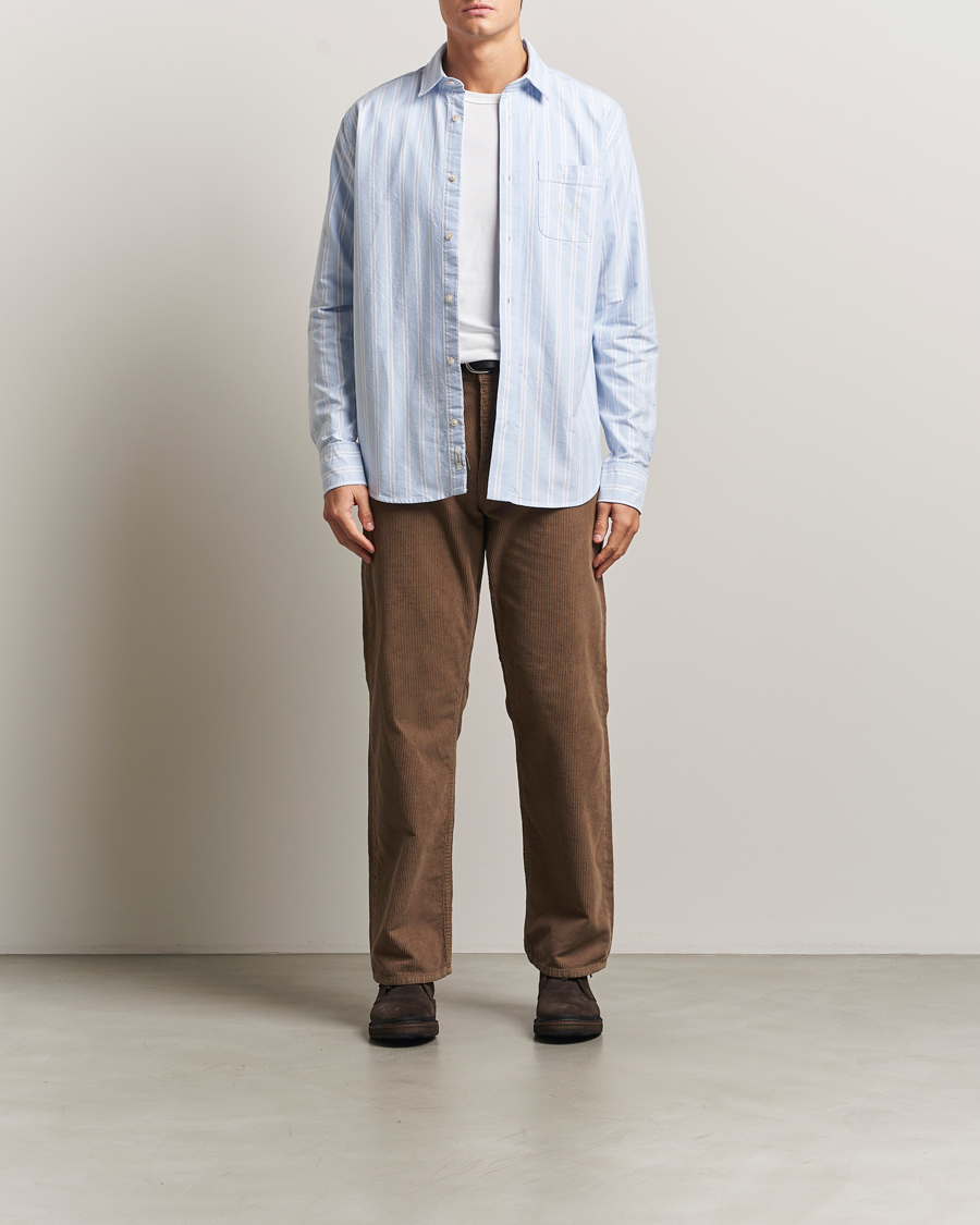 Uomini | Camicie | Forét | Juno Embroidered Oxford Shirt Light Blue Stripe