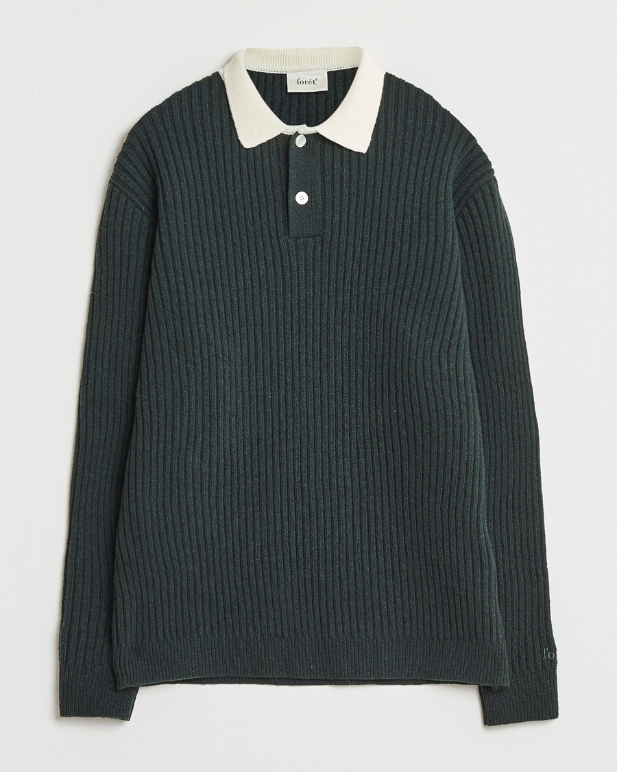 Uomini | Maglieria | Forét | Sow Rib Polo Knit Dark Green