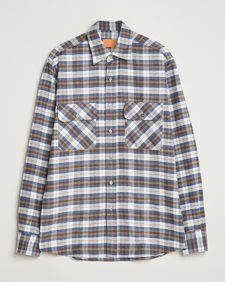 Uomini | Camicie | Grigio | Heavy Flannel Overshirt Blue/Beige Check