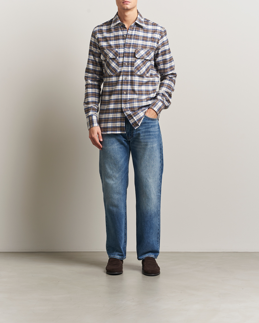 Uomini | Camicie | Grigio | Heavy Flannel Overshirt Blue/Beige Check