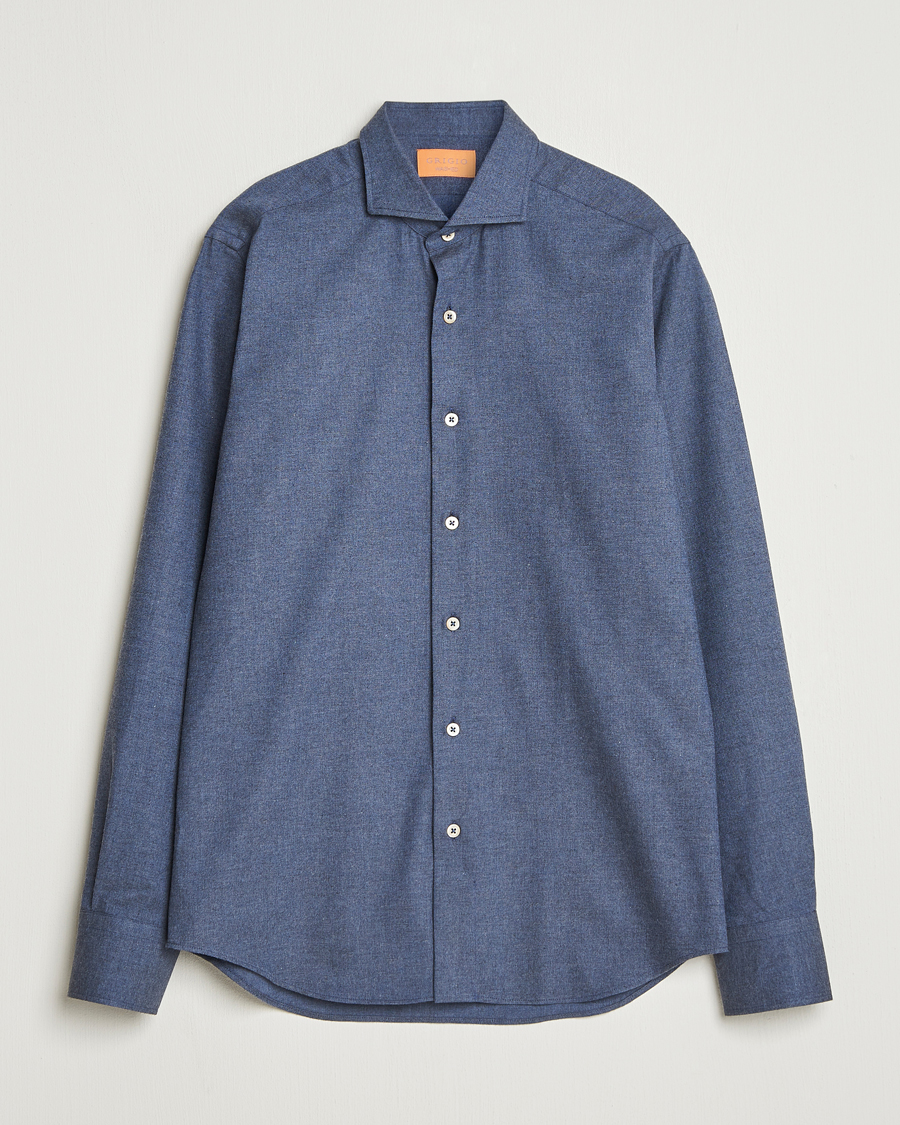Uomini | Camicie | Grigio | Washed Flannel Shirt Dark Blue