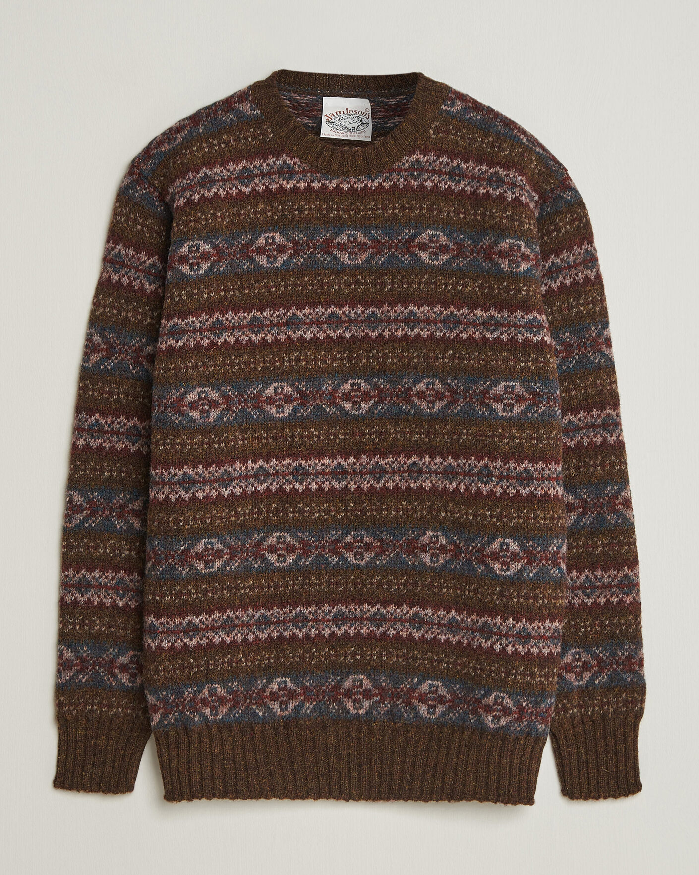 Uomini | Maglieria | Jamieson's of Shetland | Jamiesons Of Shetland All Over Fair Isle Pullover Crew Neck Moss Green