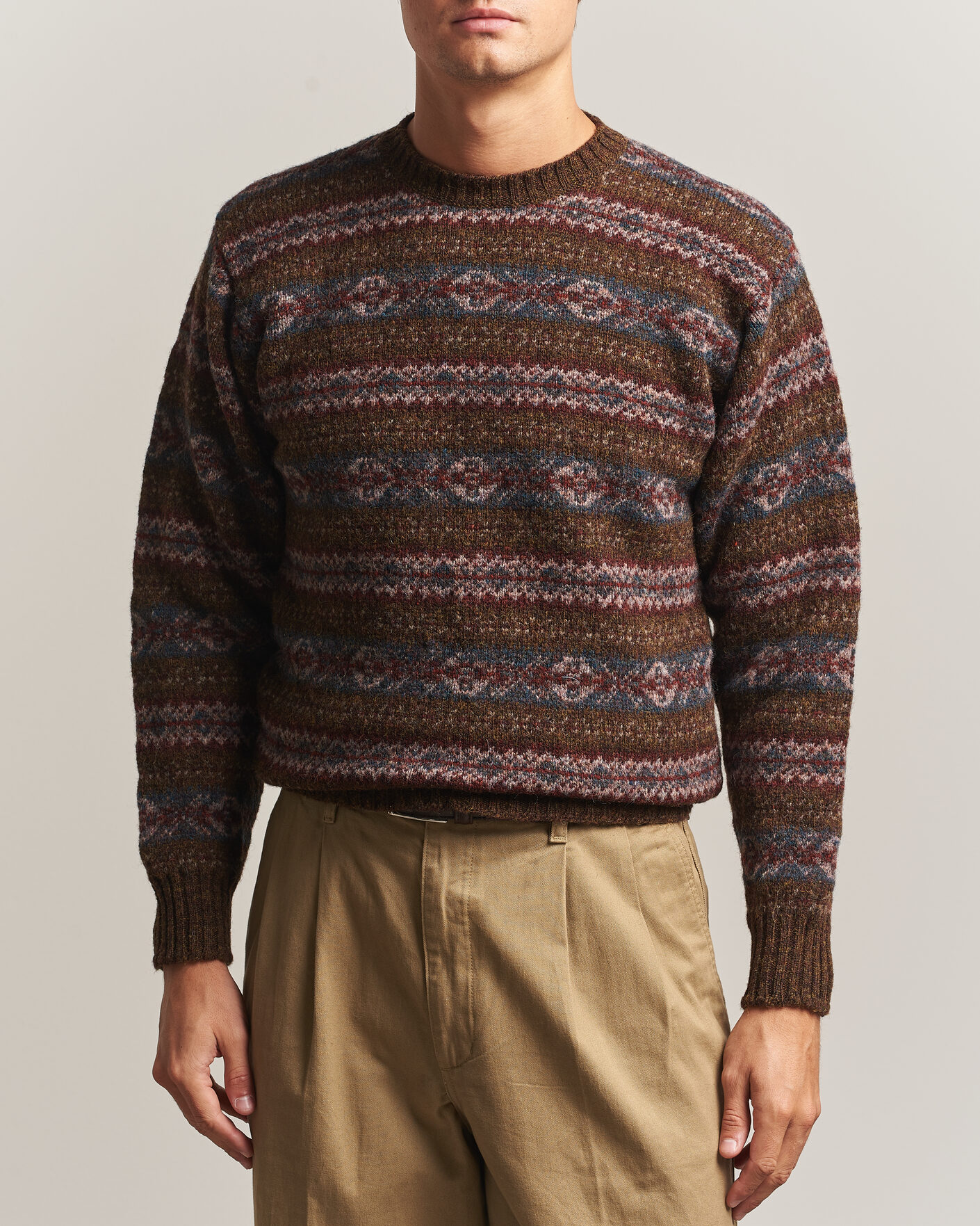 Uomini | Maglieria | Jamieson's of Shetland | Jamiesons Of Shetland All Over Fair Isle Pullover Crew Neck Moss Green