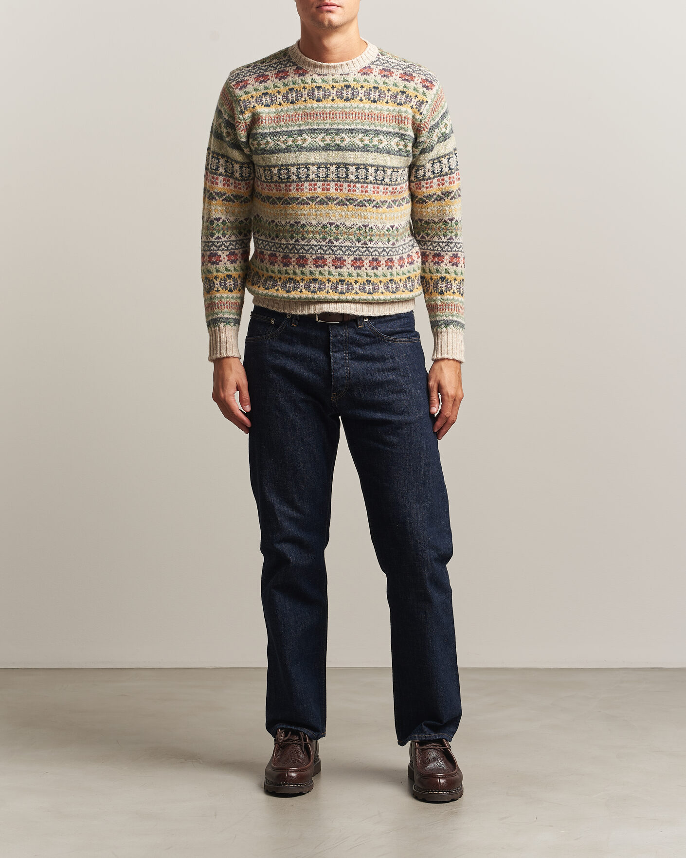 Uomini | Maglieria | Jamieson's of Shetland | Jamiesons Of Shetland All Over Fair Isle Pullover Crew Neck Beige