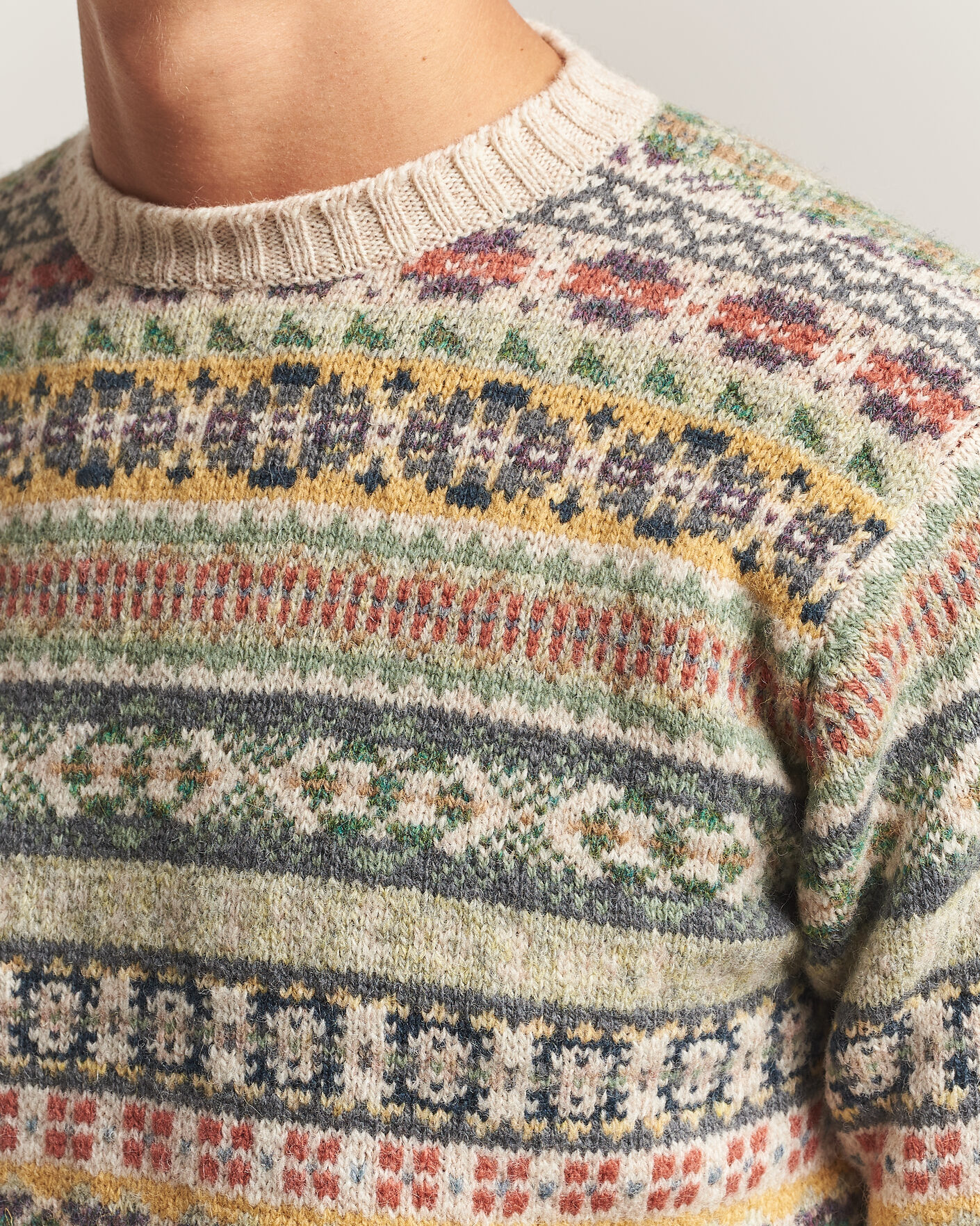 Uomini | Maglieria | Jamieson's of Shetland | Jamiesons Of Shetland All Over Fair Isle Pullover Crew Neck Beige