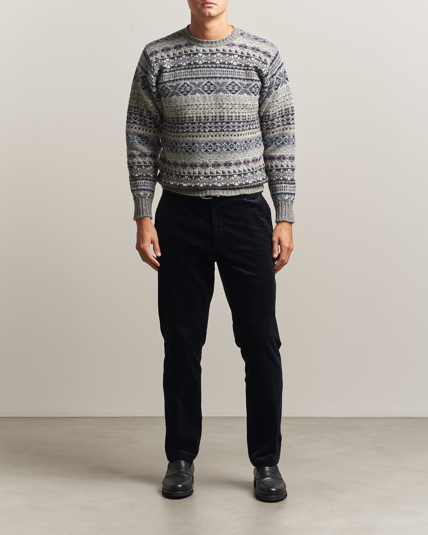 Uomini | Maglieria | Jamieson's of Shetland | Jamiesons Of Shetland All Over Fair Isle Pullover Crew Neck Light Grey
