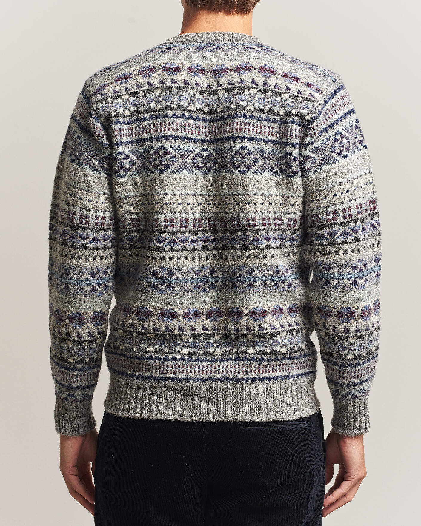 Uomini | Maglieria | Jamieson's of Shetland | Jamiesons Of Shetland All Over Fair Isle Pullover Crew Neck Light Grey