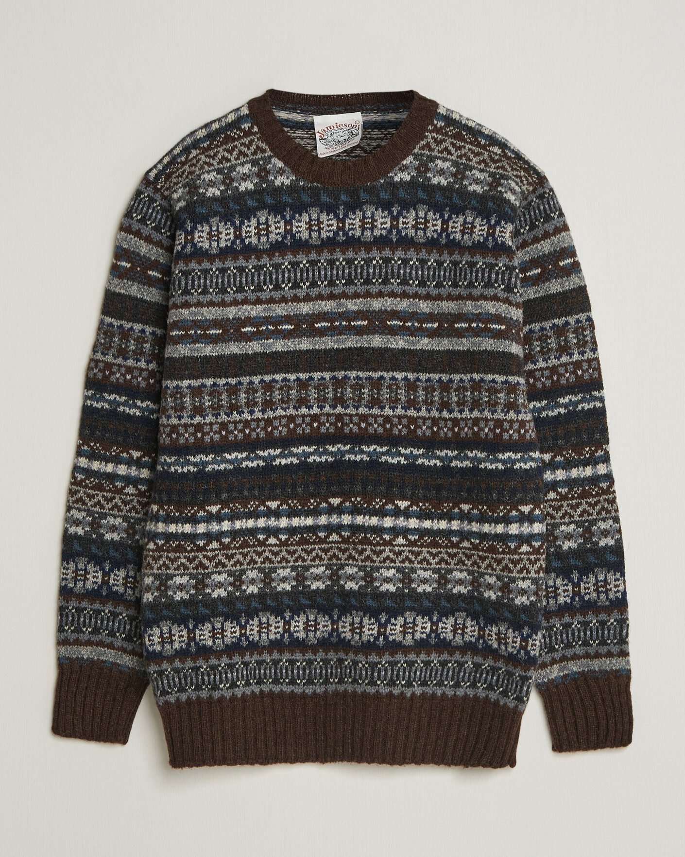 Uomini | Maglieria | Jamieson's of Shetland | Jamiesons Of Shetland All Over Fair Isle Pullover Crew Neck Brown