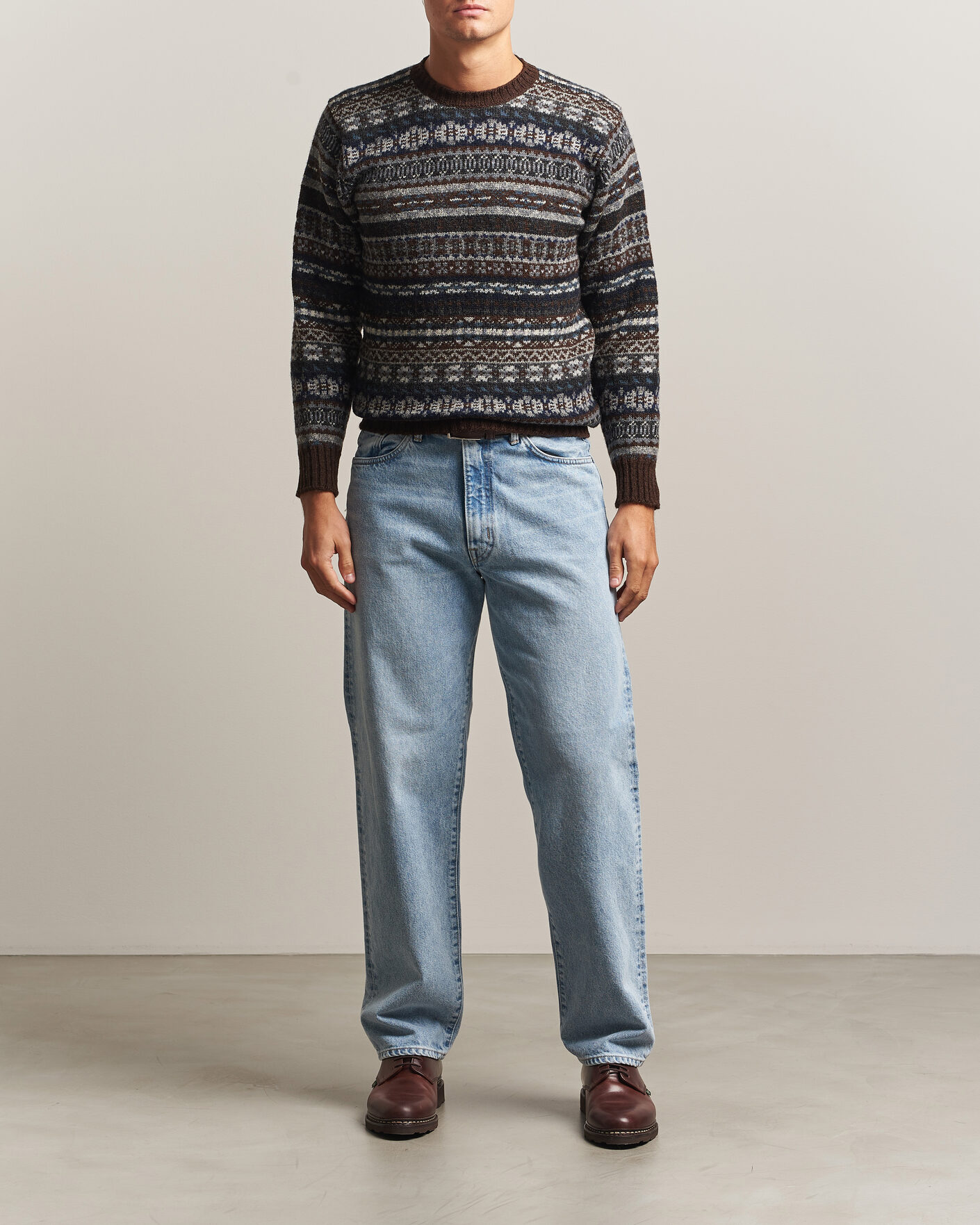 Uomini | Maglieria | Jamieson's of Shetland | Jamiesons Of Shetland All Over Fair Isle Pullover Crew Neck Brown