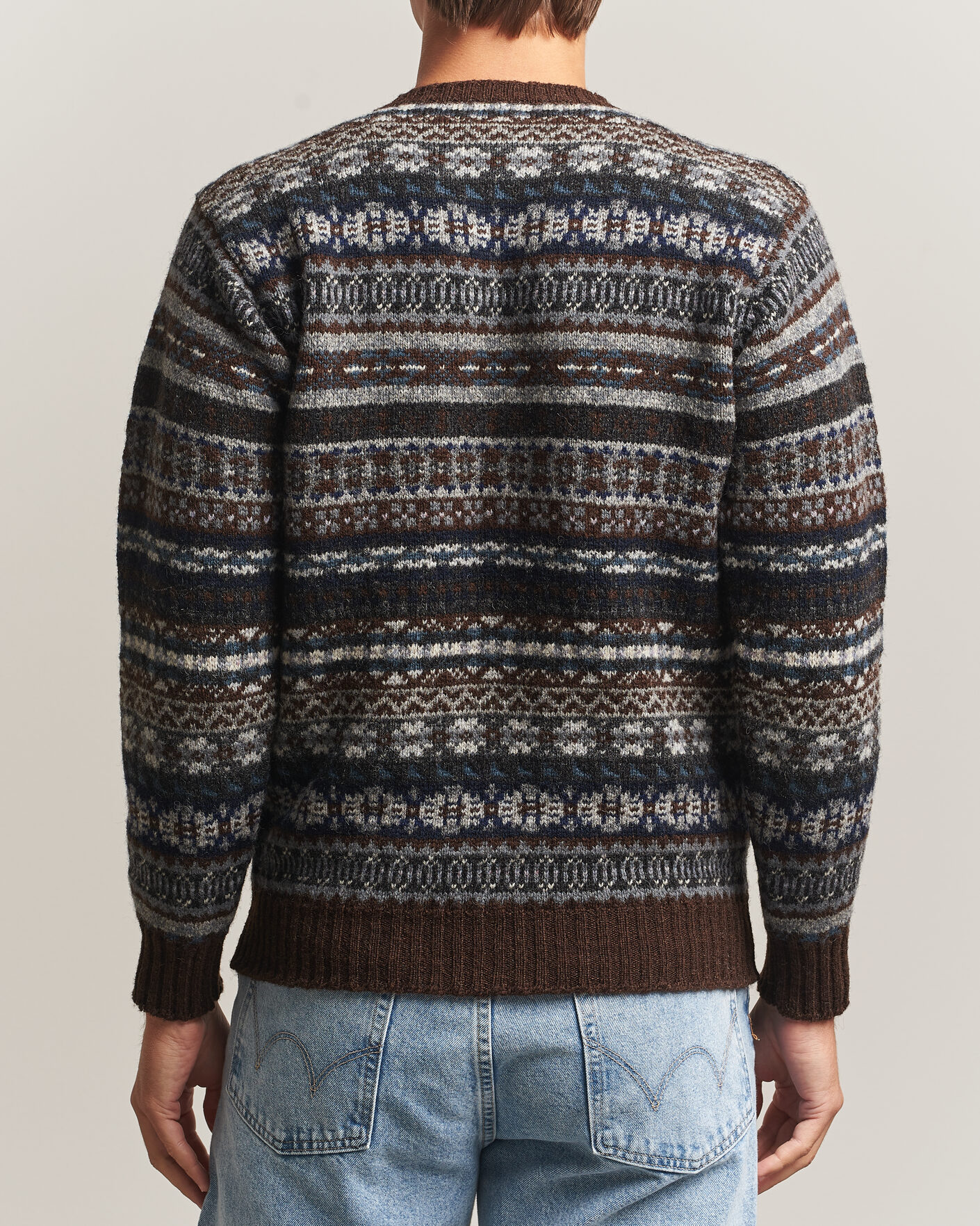 Uomini | Maglieria | Jamieson's of Shetland | Jamiesons Of Shetland All Over Fair Isle Pullover Crew Neck Brown