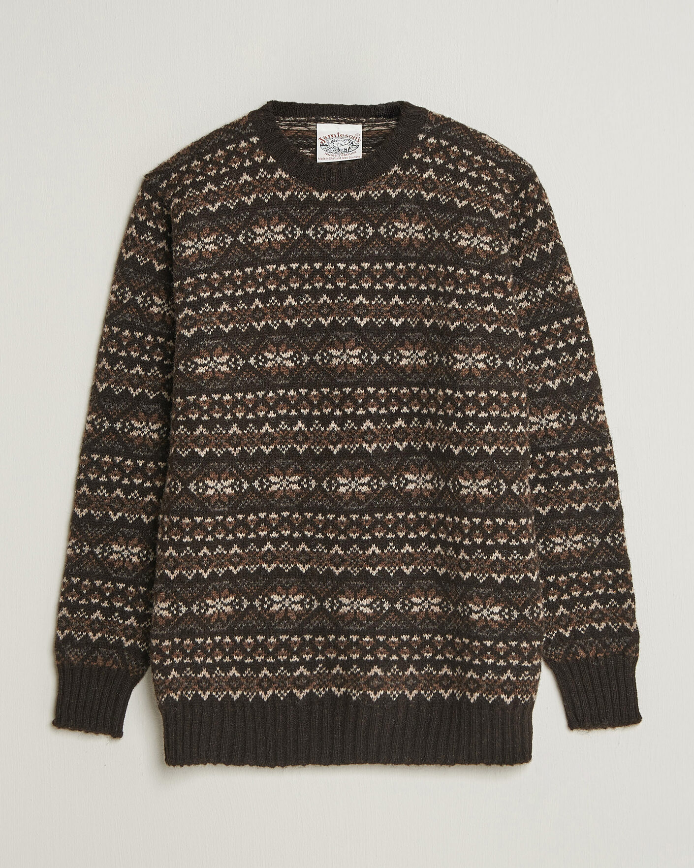 Uomini | Maglieria | Jamieson's of Shetland | Jamiesons Of Shetland All Over Fair Isle Pullover Crew Neck Dark Brown