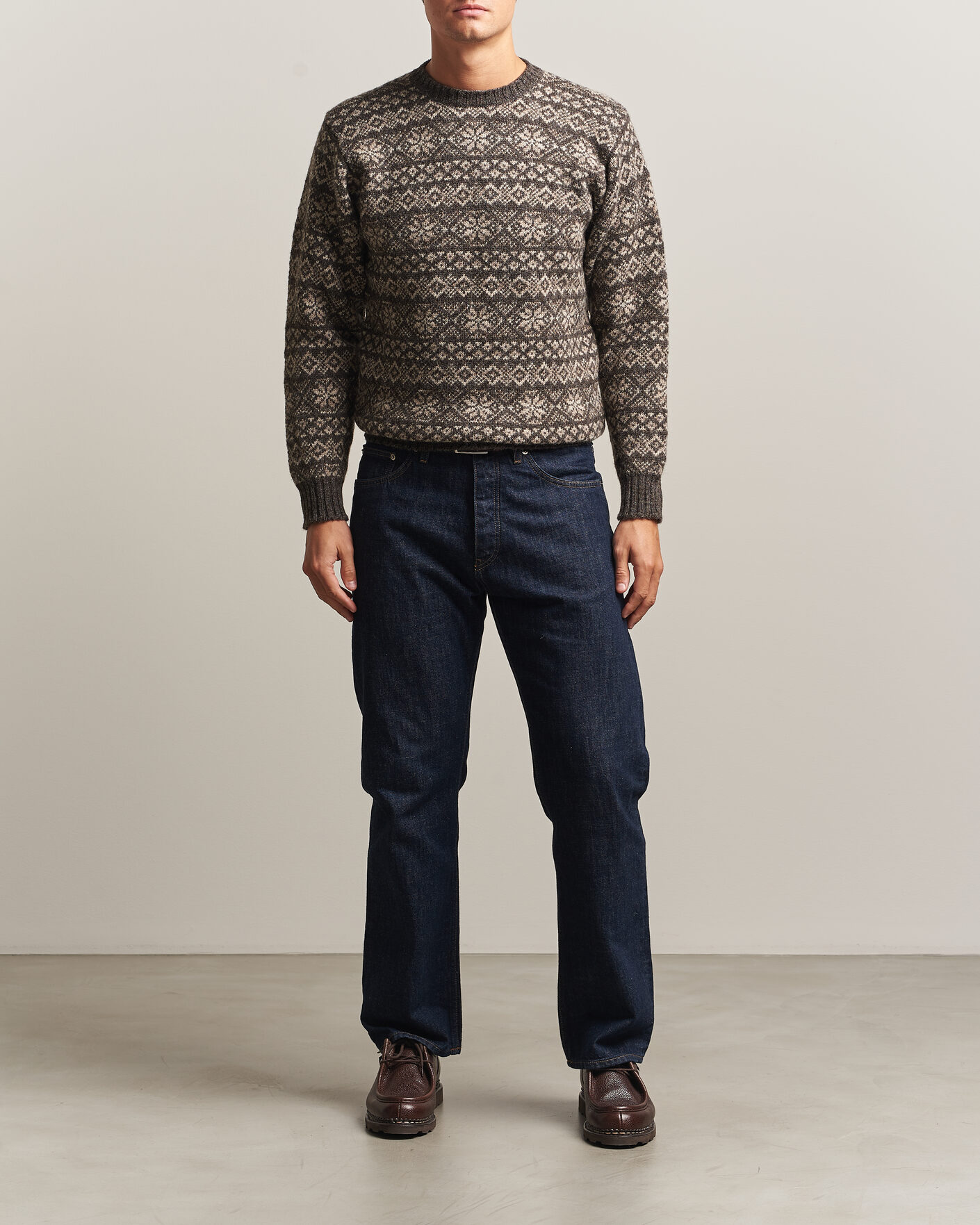 Uomini | Maglieria | Jamieson's of Shetland | Jamiesons Of Shetland All Over Fair Isle Pullover Crew Neck Grey
