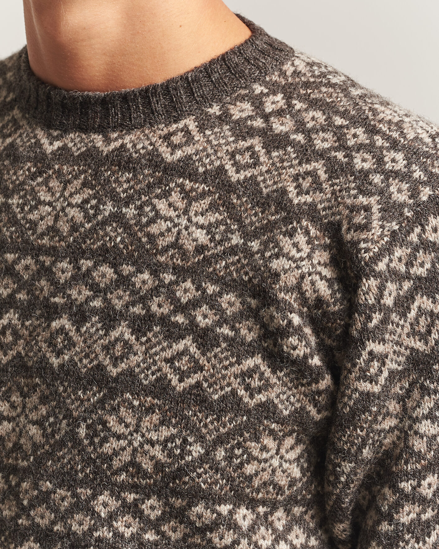 Uomini | Maglieria | Jamieson's of Shetland | Jamiesons Of Shetland All Over Fair Isle Pullover Crew Neck Grey