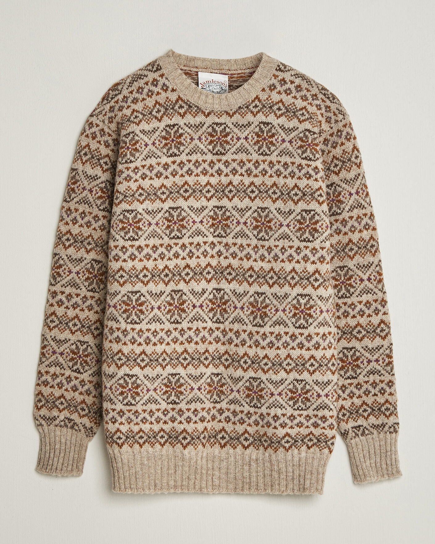 Uomini | Maglieria | Jamieson's of Shetland | Jamiesons Of Shetland All Over Fair Isle Pullover Crew Neck Natural