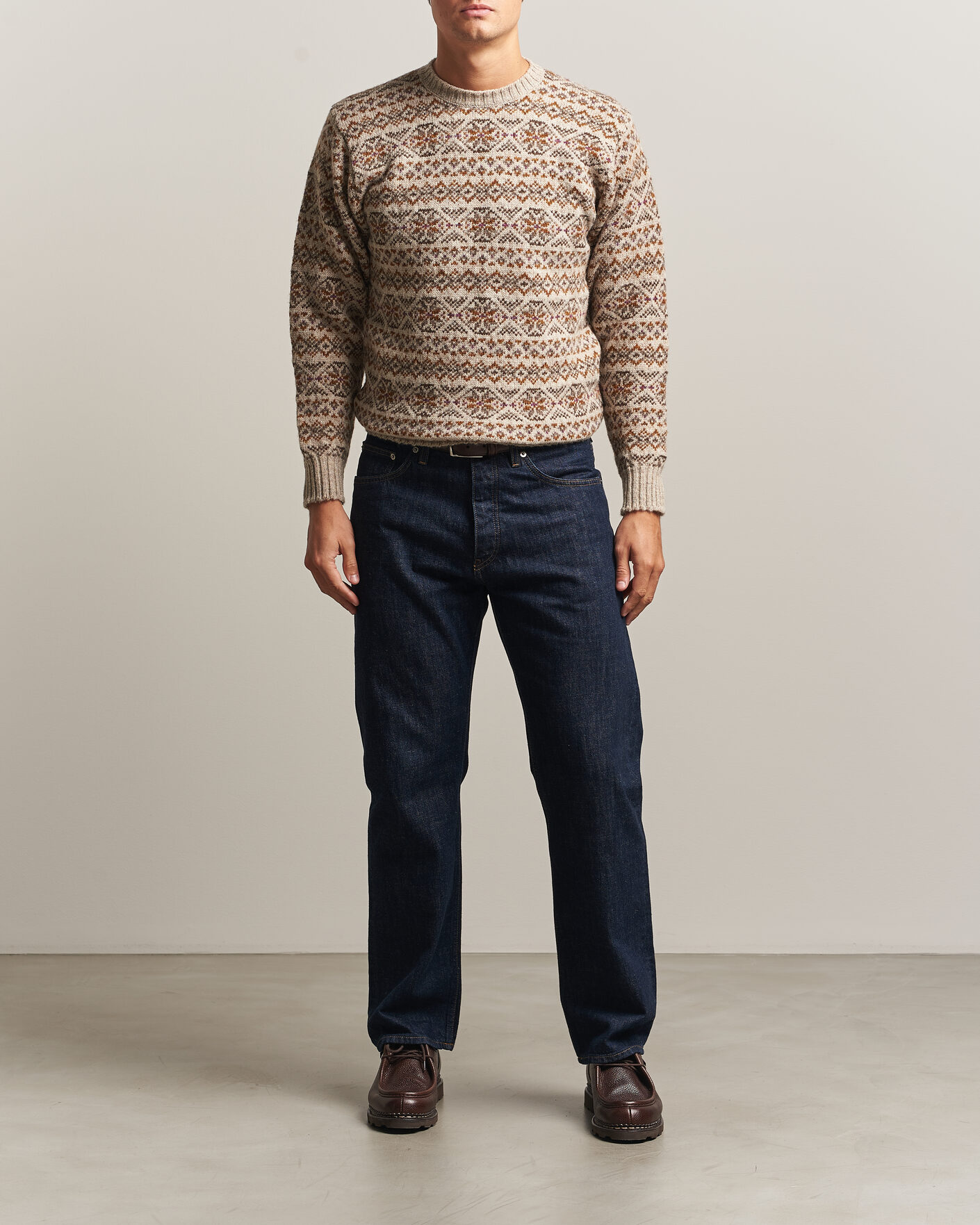 Uomini | Maglieria | Jamieson's of Shetland | Jamiesons Of Shetland All Over Fair Isle Pullover Crew Neck Natural