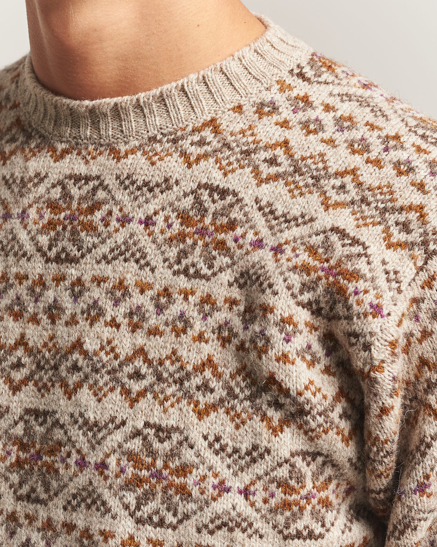 Uomini | Maglieria | Jamieson's of Shetland | Jamiesons Of Shetland All Over Fair Isle Pullover Crew Neck Natural