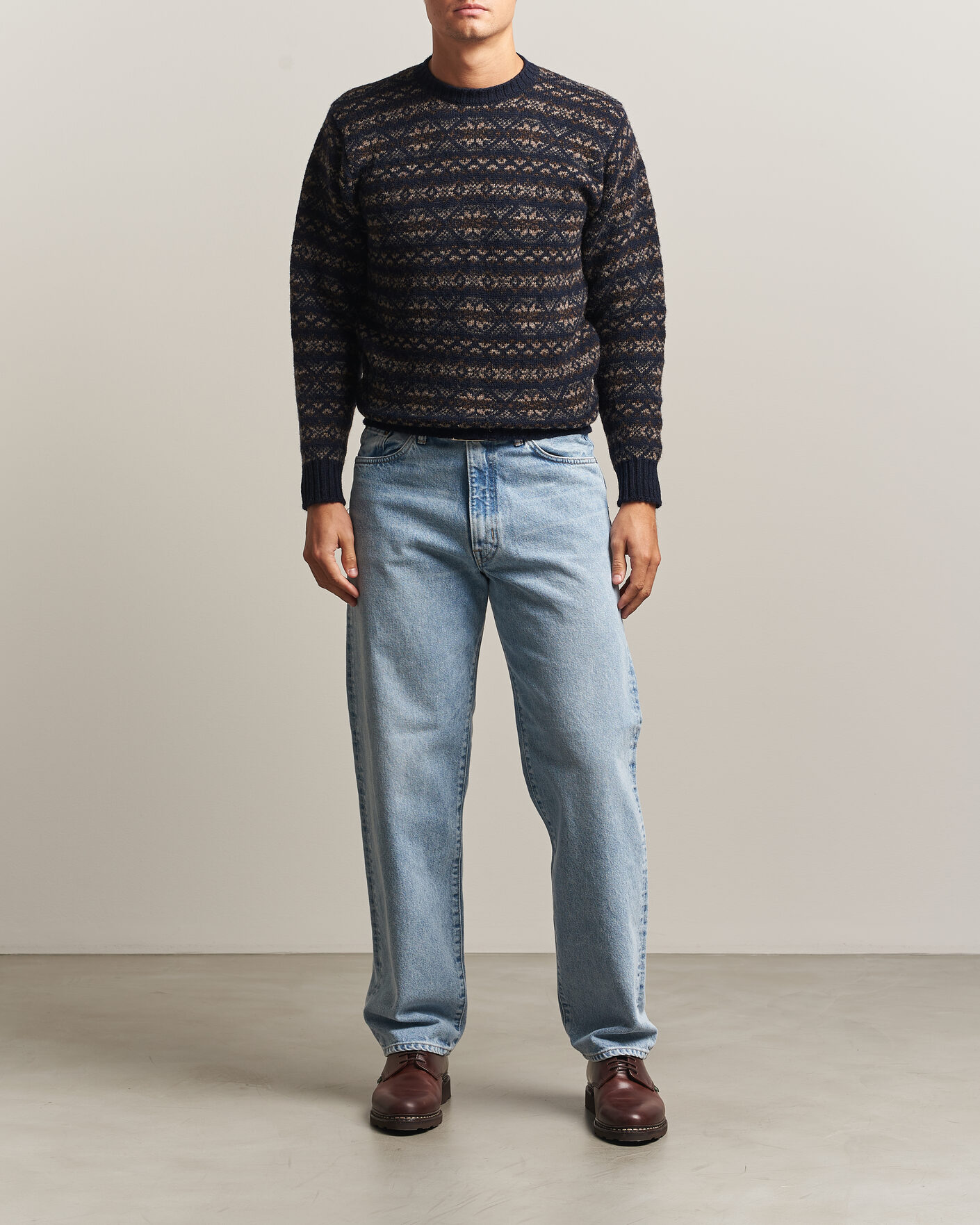 Uomini | Maglieria | Jamieson's of Shetland | Jamiesons Of Shetland All Over Fair Isle Pullover Crew Neck Navy