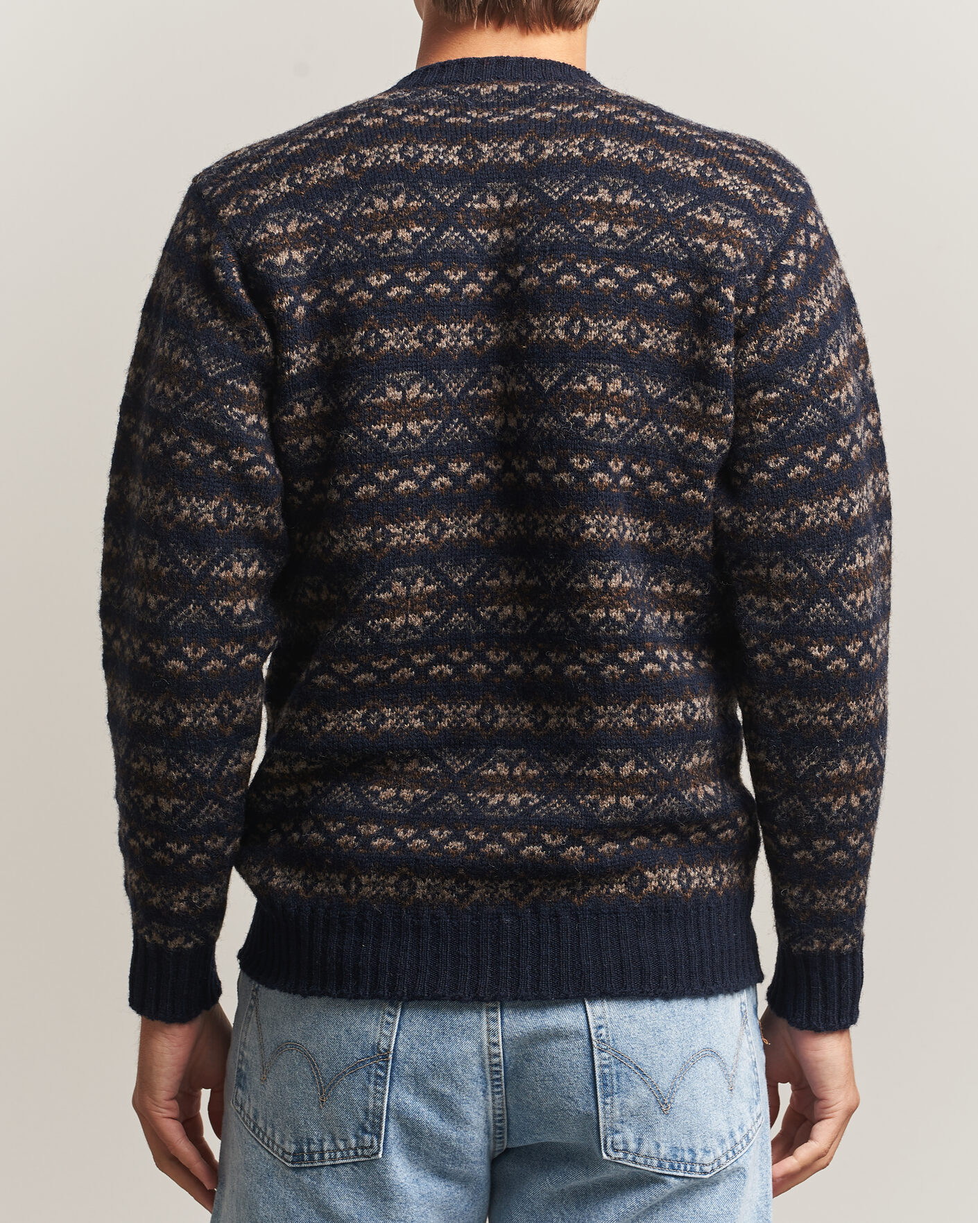 Uomini | Maglieria | Jamieson's of Shetland | Jamiesons Of Shetland All Over Fair Isle Pullover Crew Neck Navy