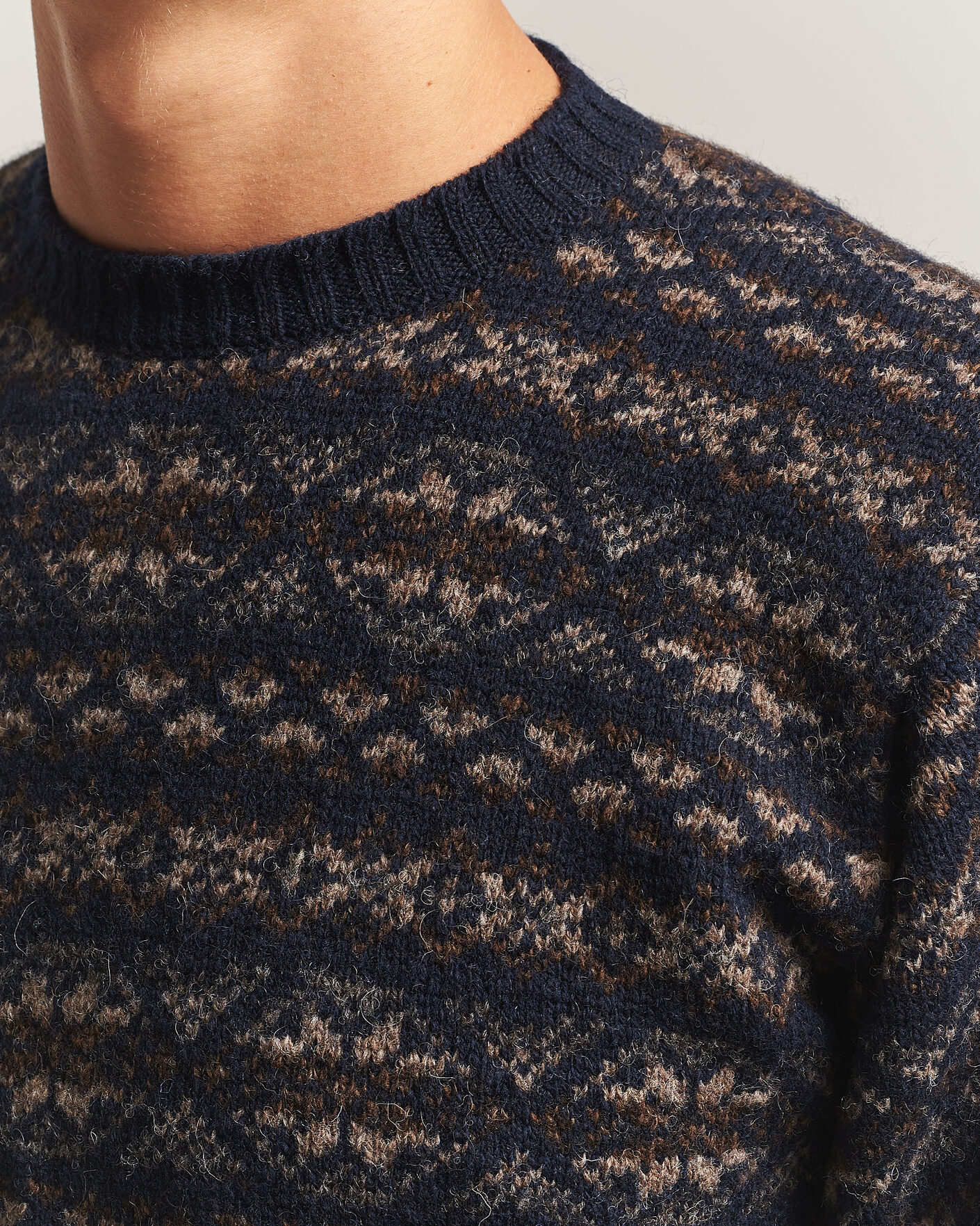 Uomini | Maglieria | Jamieson's of Shetland | Jamiesons Of Shetland All Over Fair Isle Pullover Crew Neck Navy