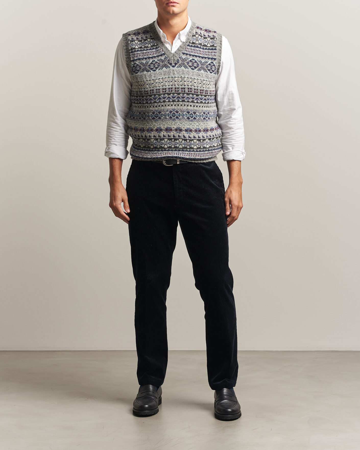 Uomini | Maglieria | Jamieson's of Shetland | Jamiesons Of Shetland All Over Fair Isle Slipover Light Grey