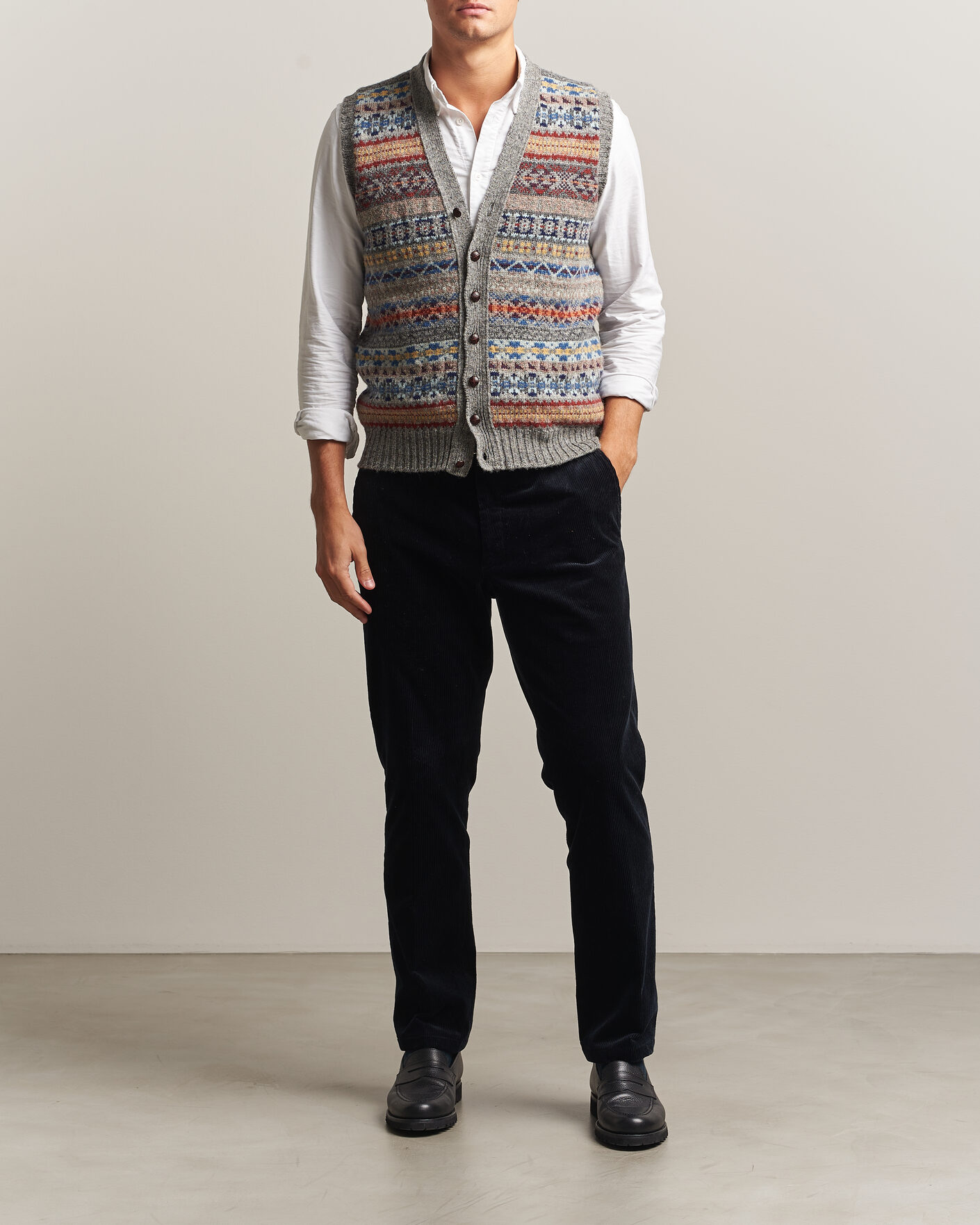 Uomini | Maglieria | Jamieson's of Shetland | Jamiesons Of Shetland All Over Fair Isle Waistcoat Grey