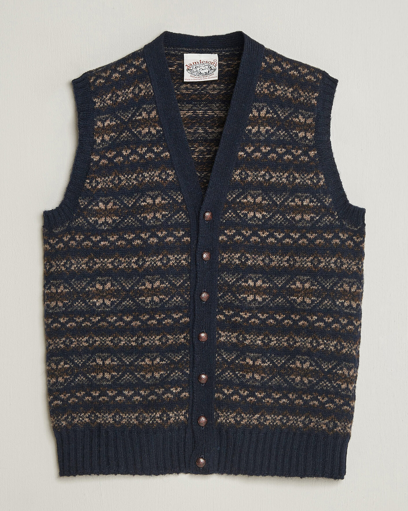 Uomini | Maglieria | Jamieson's of Shetland | Jamiesons Of Shetland All Over Fair Isle Waistcoat Navy