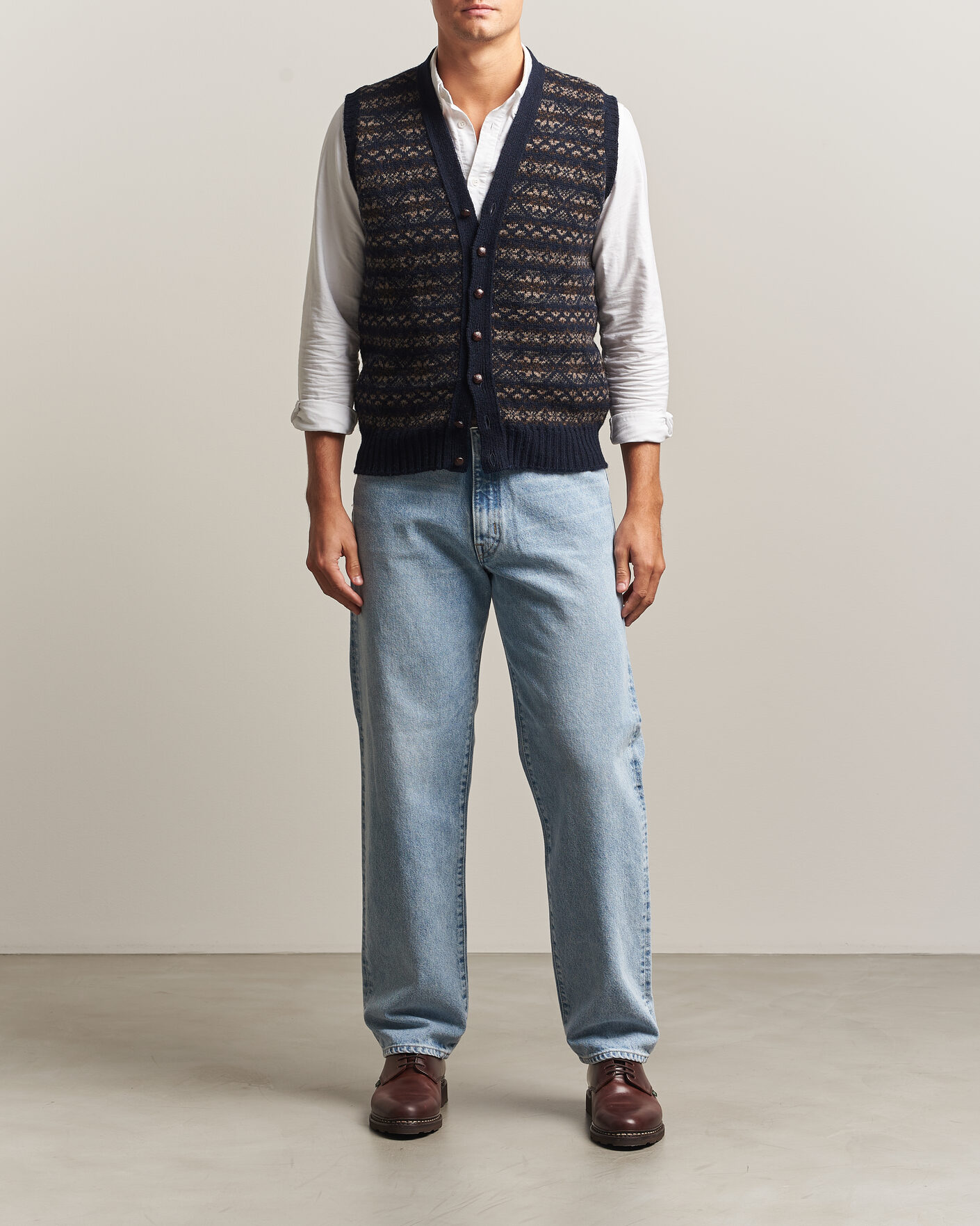 Uomini | Maglieria | Jamieson's of Shetland | Jamiesons Of Shetland All Over Fair Isle Waistcoat Navy