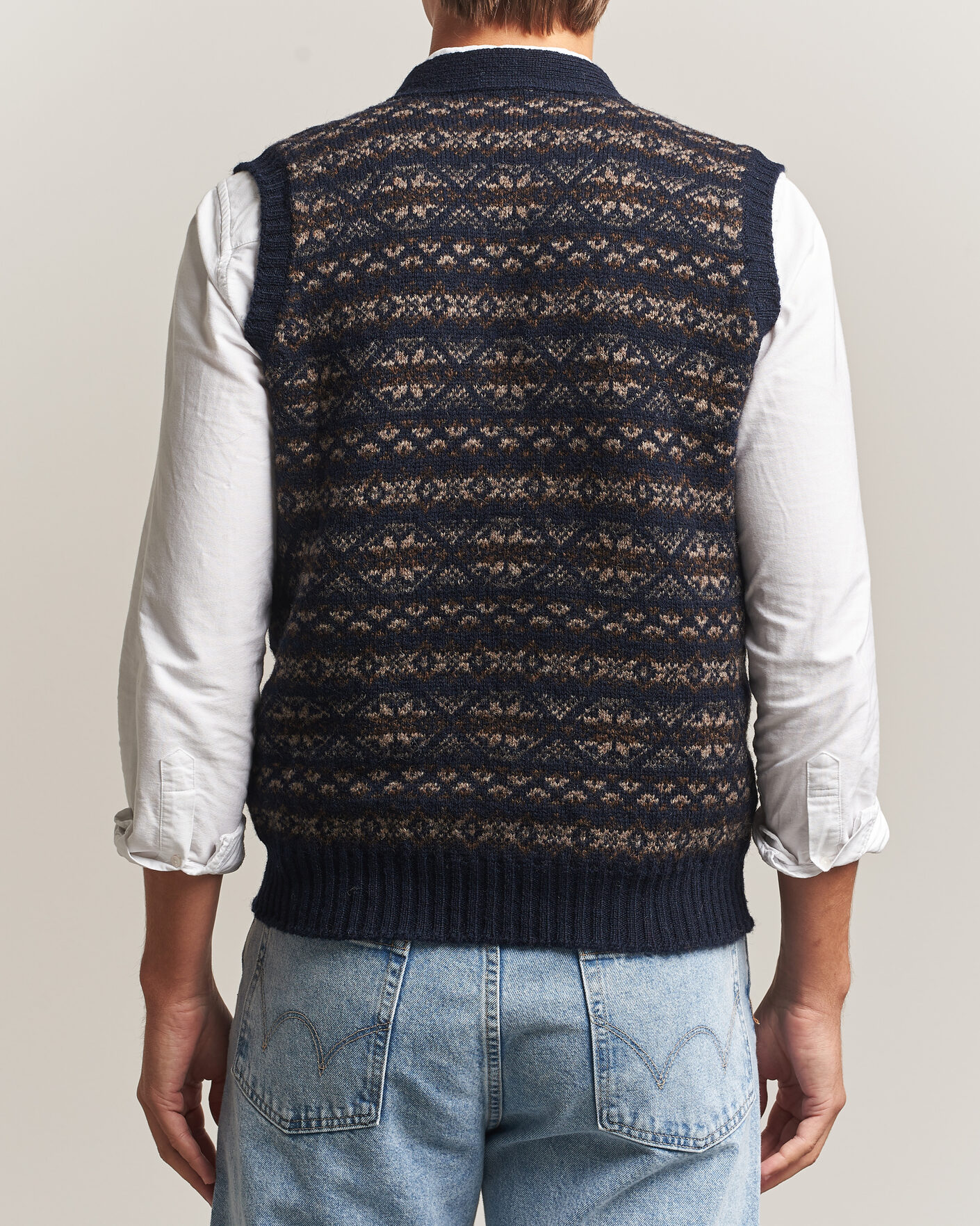 Uomini | Maglieria | Jamieson's of Shetland | Jamiesons Of Shetland All Over Fair Isle Waistcoat Navy