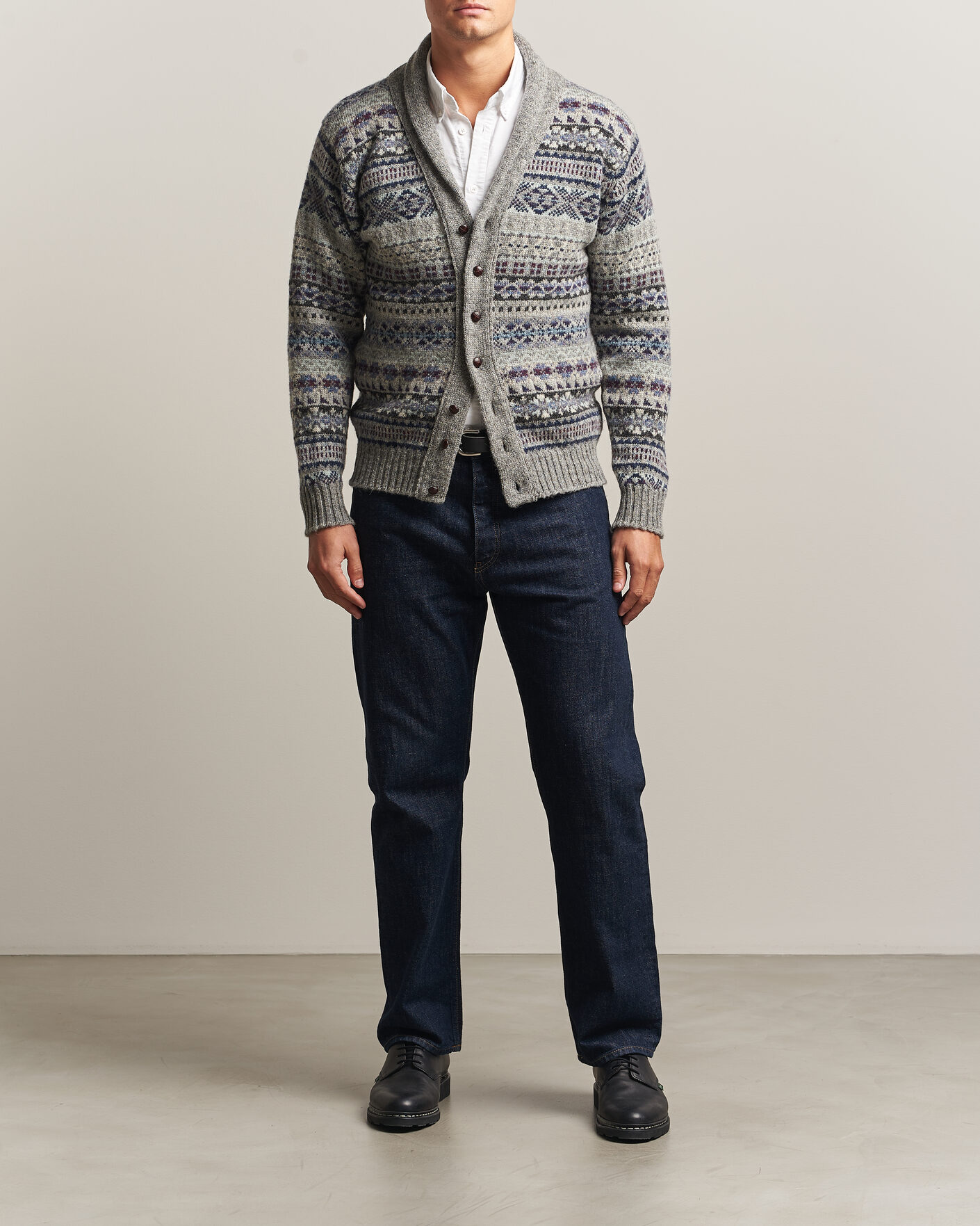 Uomini | Maglieria | Jamieson's of Shetland | Jamiesons Of Shetland All Over Fair Isle Shawl Collar Cardigan Grey