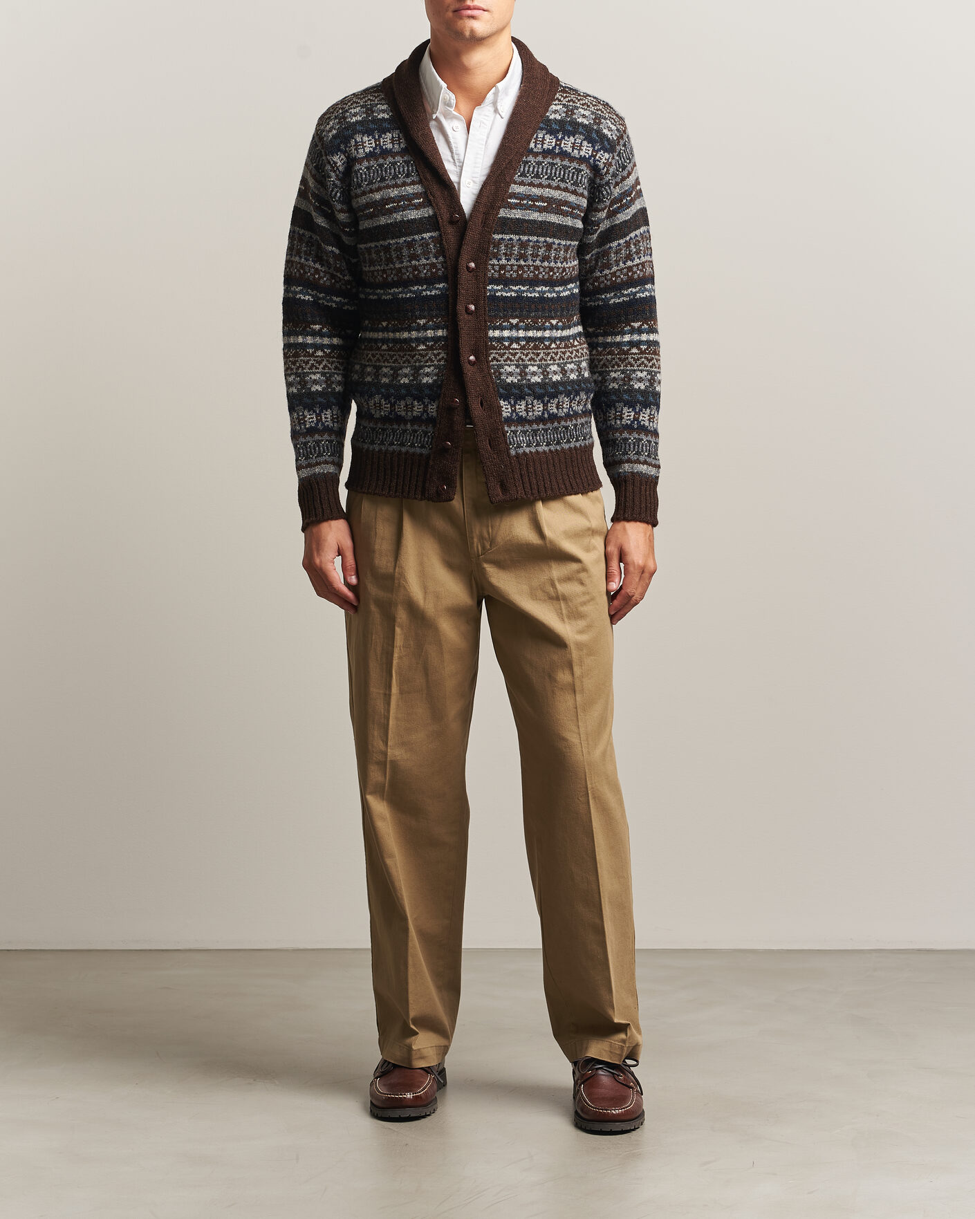 Uomini | Maglieria | Jamieson's of Shetland | Jamiesons Of Shetland All Over Fair Isle Shawl Collar Cardigan Brown